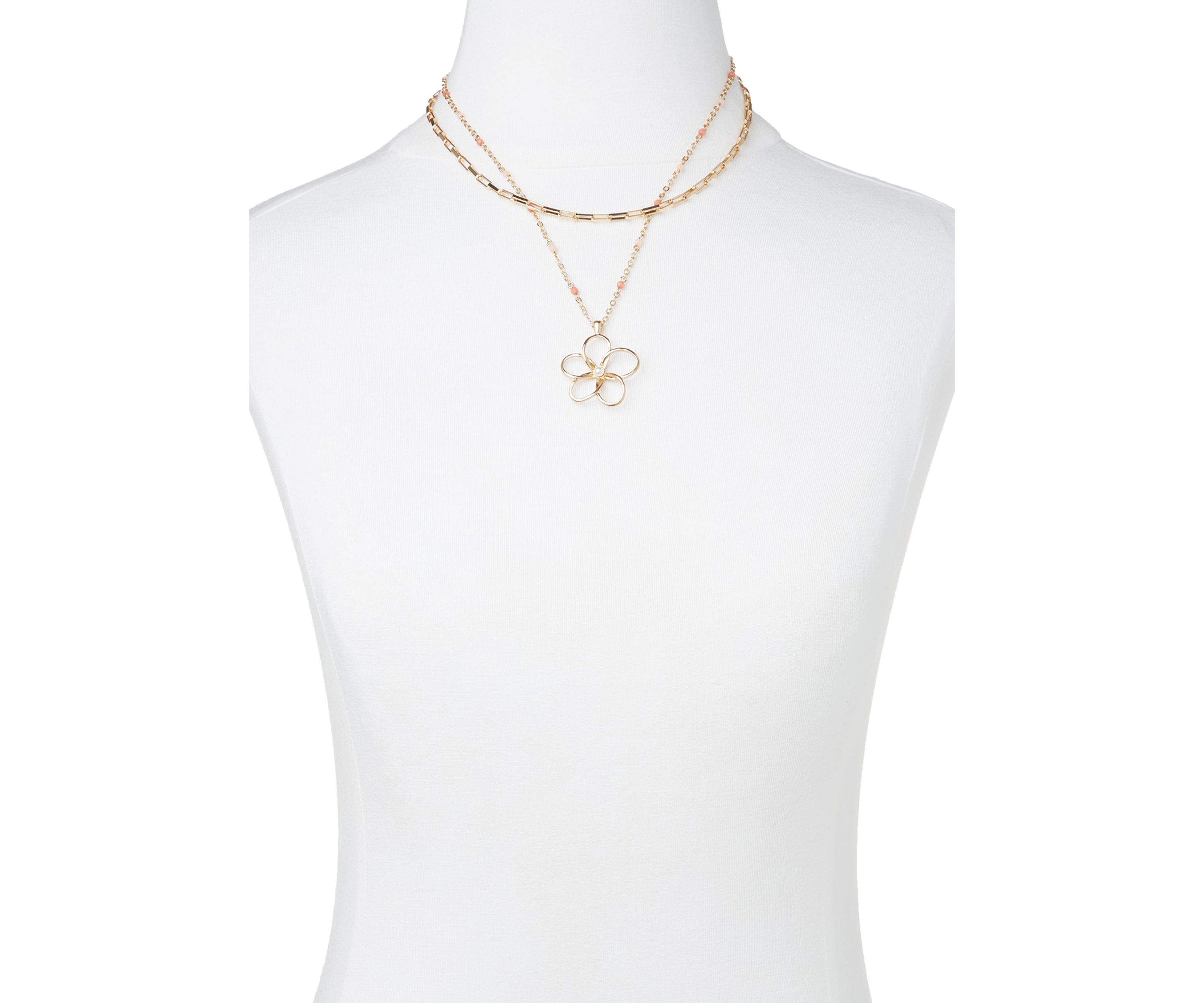 Gold Tone Daisy Beaded Layer Necklace