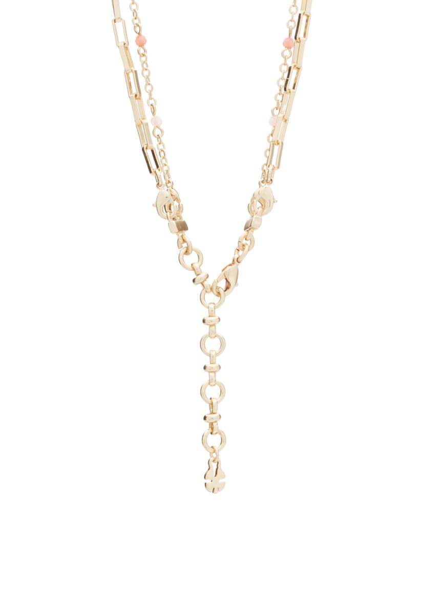 Gold Tone Daisy Beaded Layer Necklace
