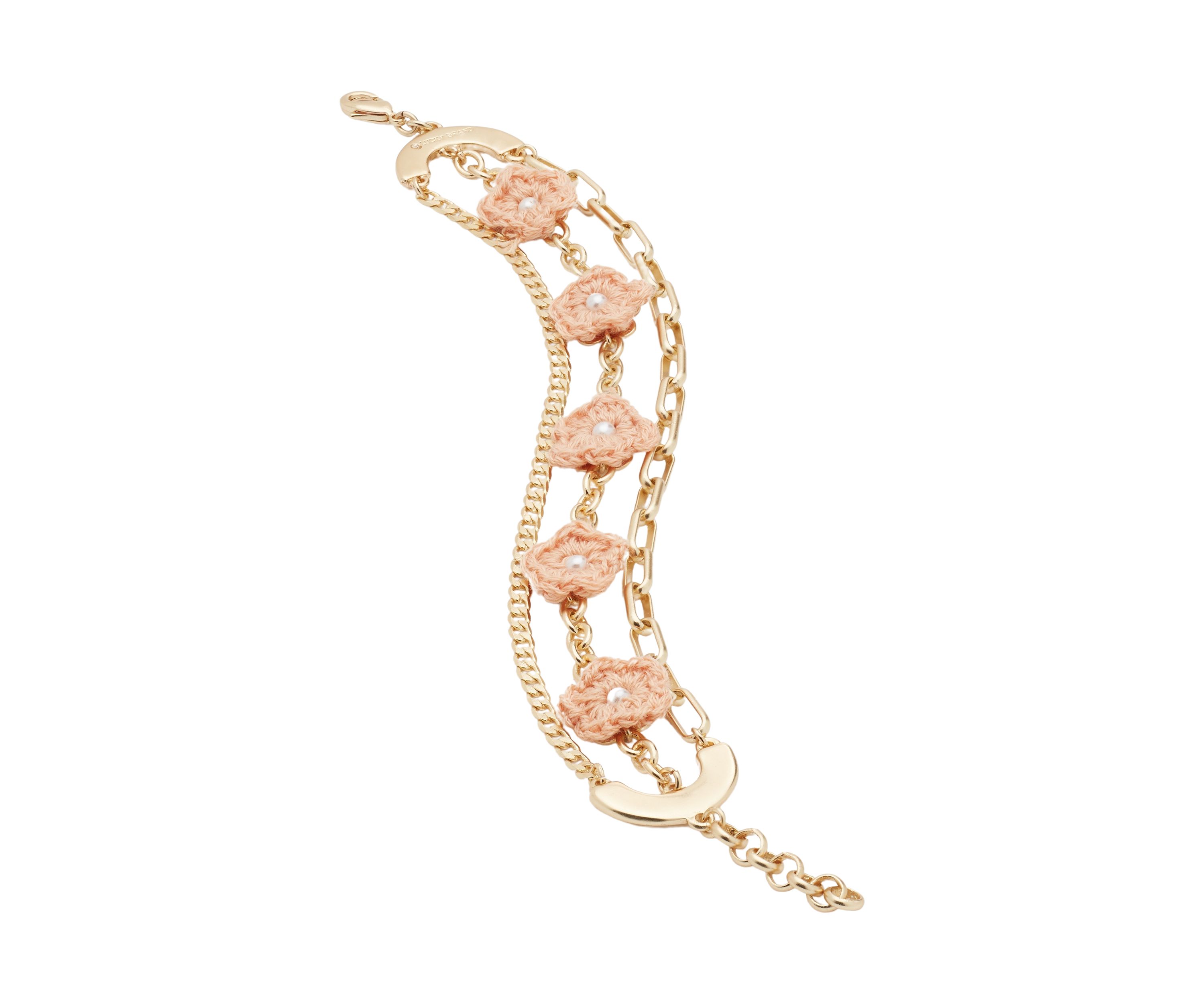 Gold Tone Crochet Daisy Layered Bracelet