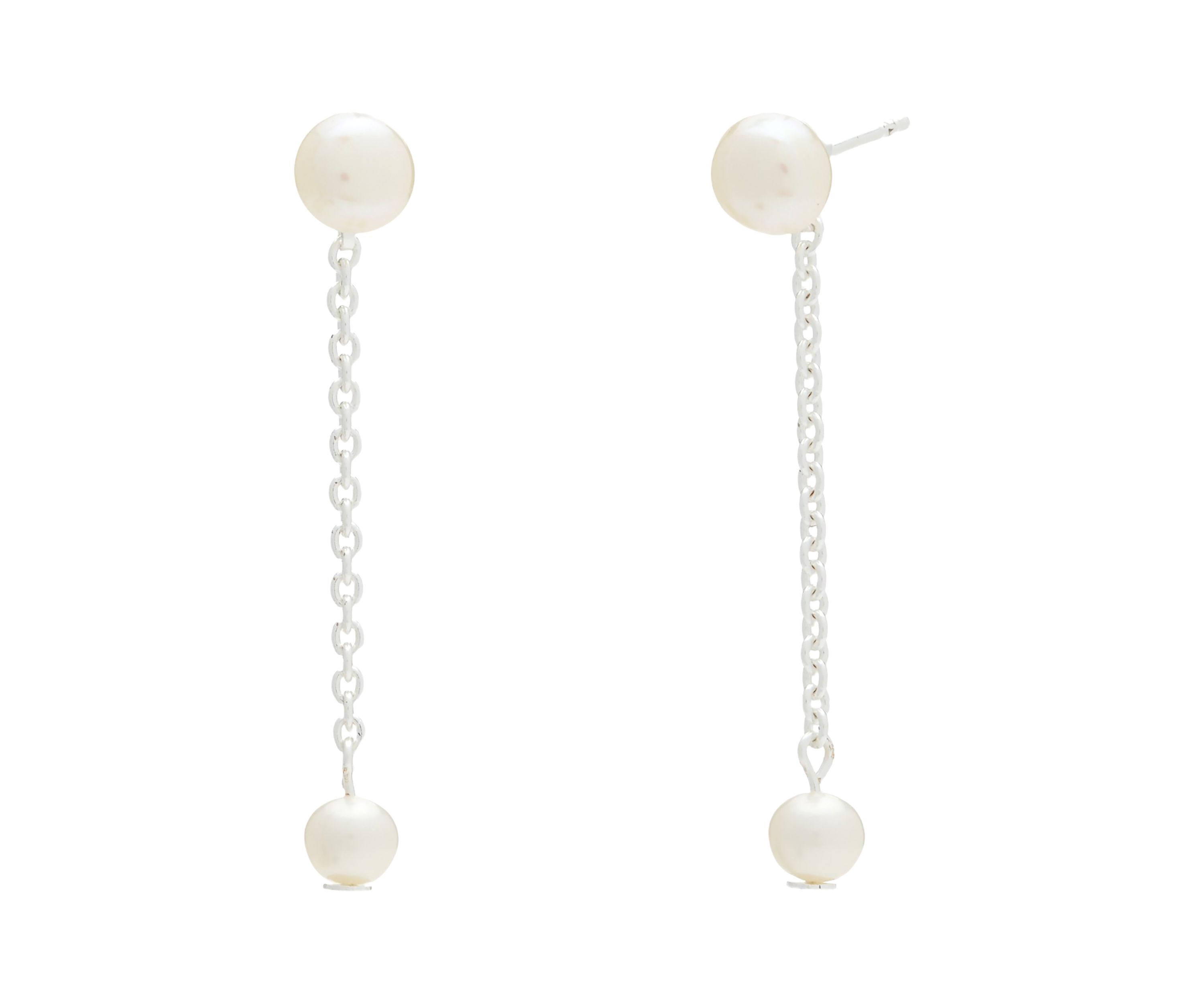 Sterling Silver Double Pearl Drop Earrings
