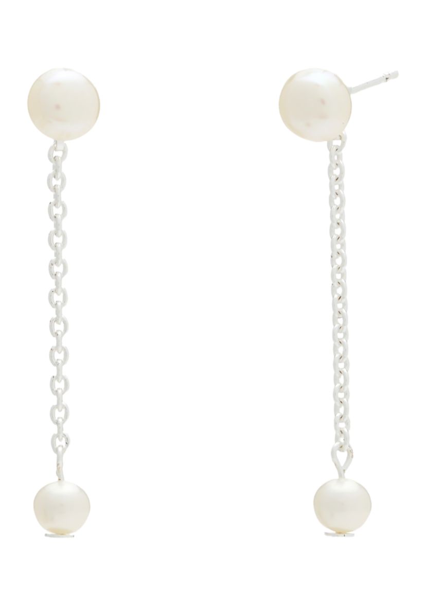 Sterling Silver Double Pearl Drop Earrings