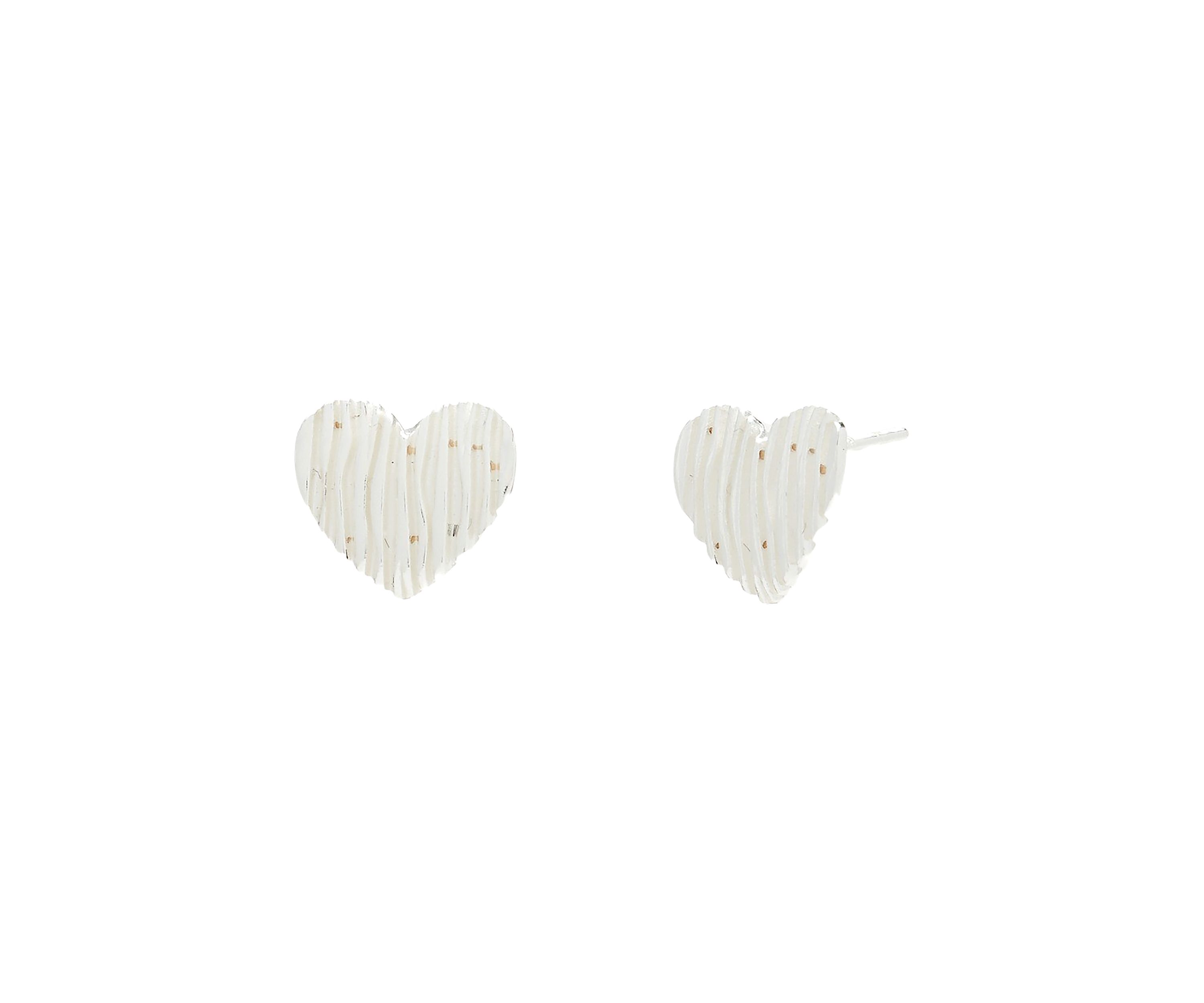 Sterling Silver Lined Heart Stud Earrings