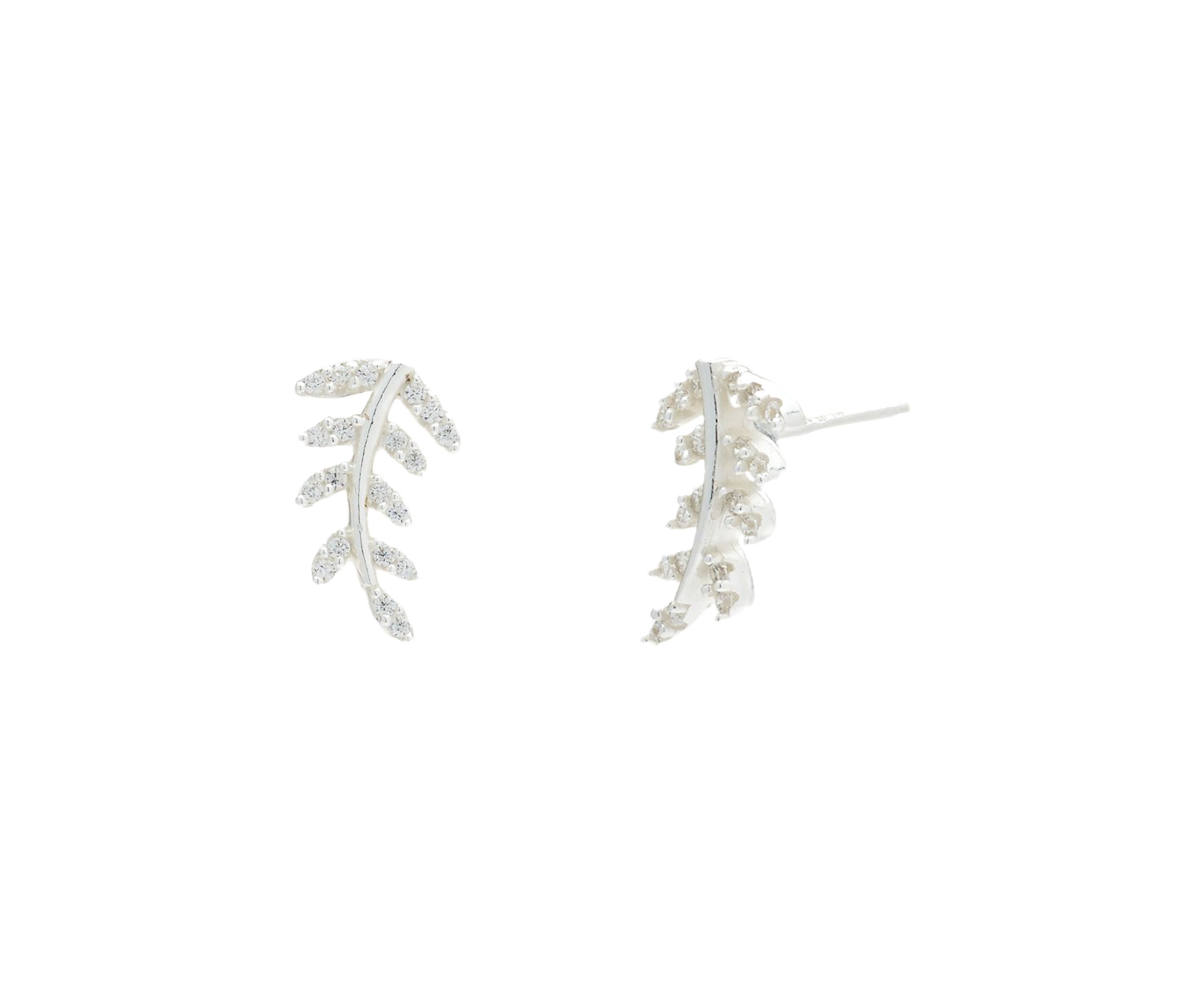 Sterling Silver Cubic Zirconia Branch Stud Earrings