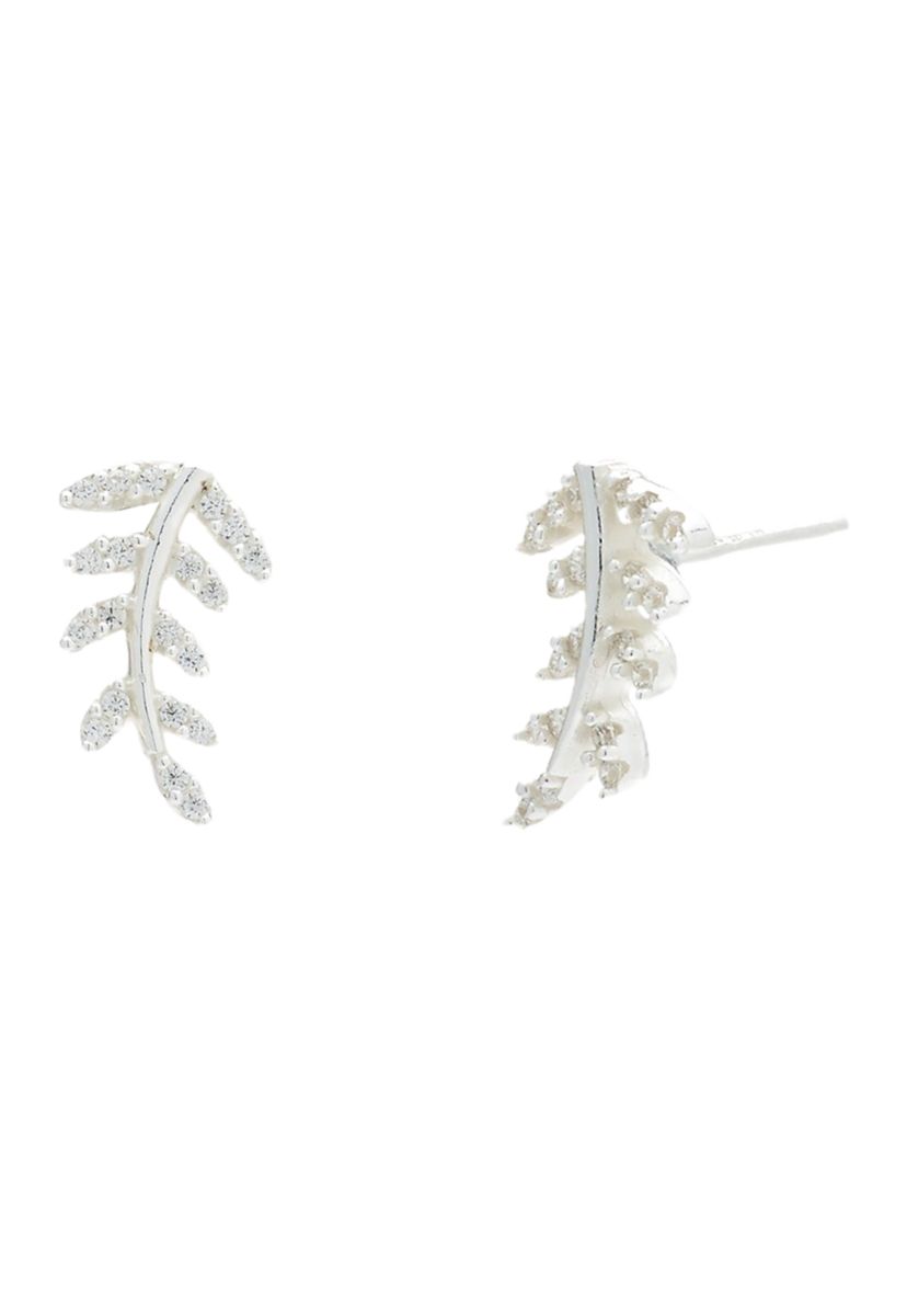 Sterling Silver Cubic Zirconia Branch Stud Earrings
