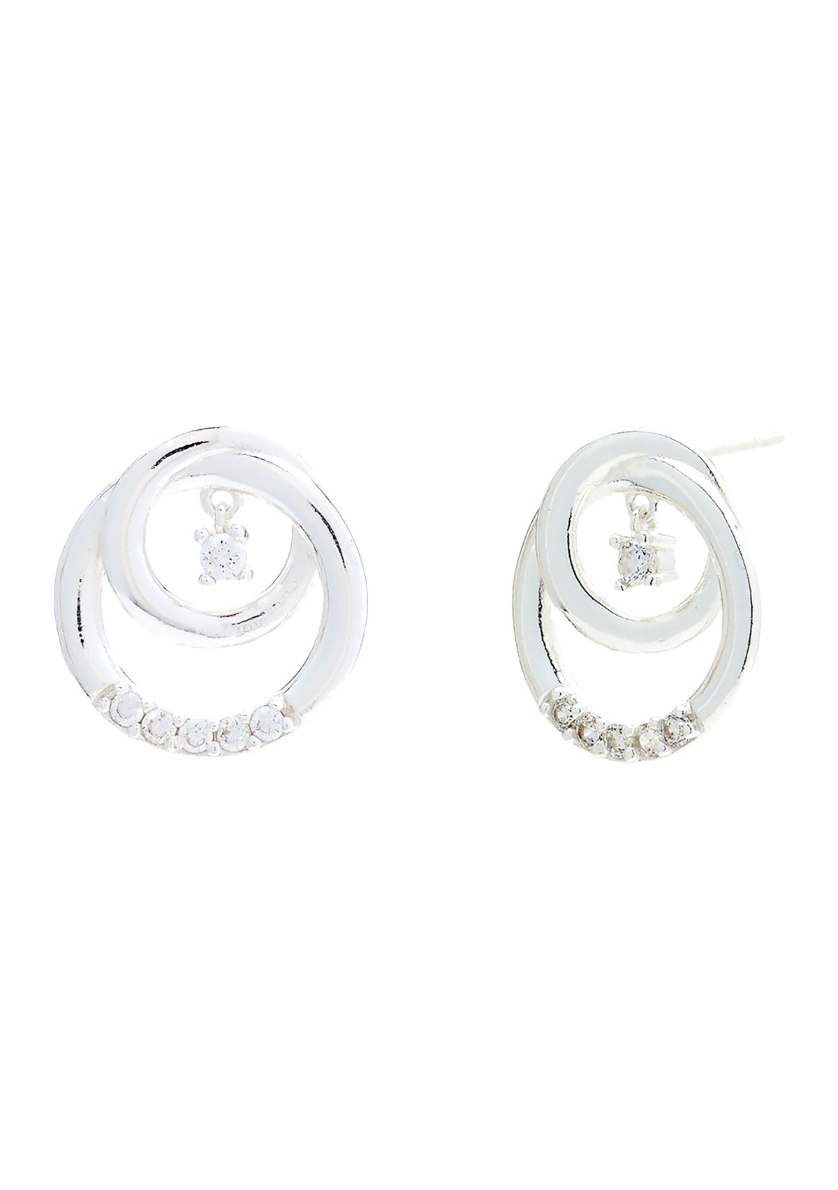 Sterling Silver Double Circle Cubic Zirconia Stud Earrings