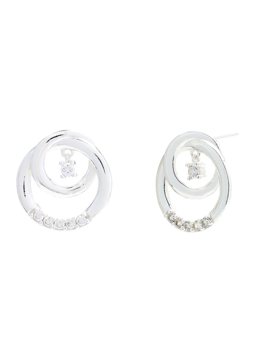 Sterling Silver Double Circle Cubic Zirconia Stud Earrings