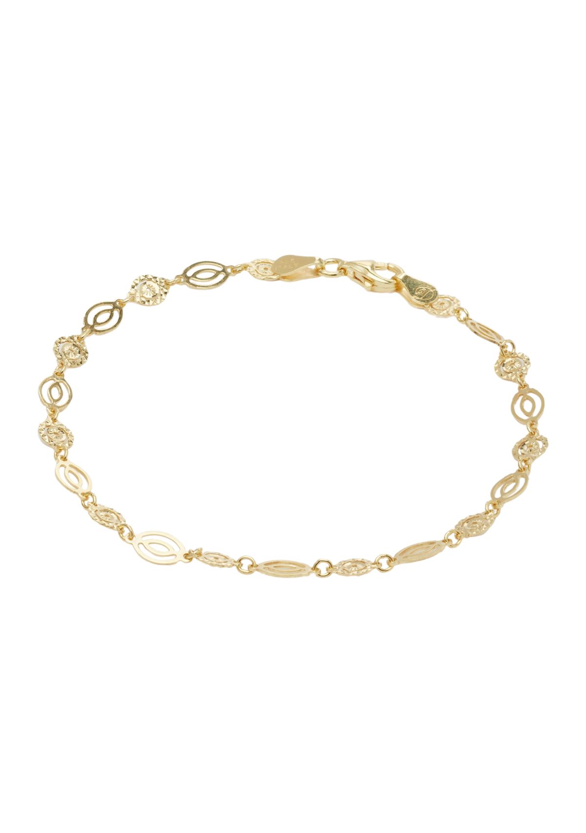 Gold Tone Sterling Silver Pierced Oval Chain Bracelet