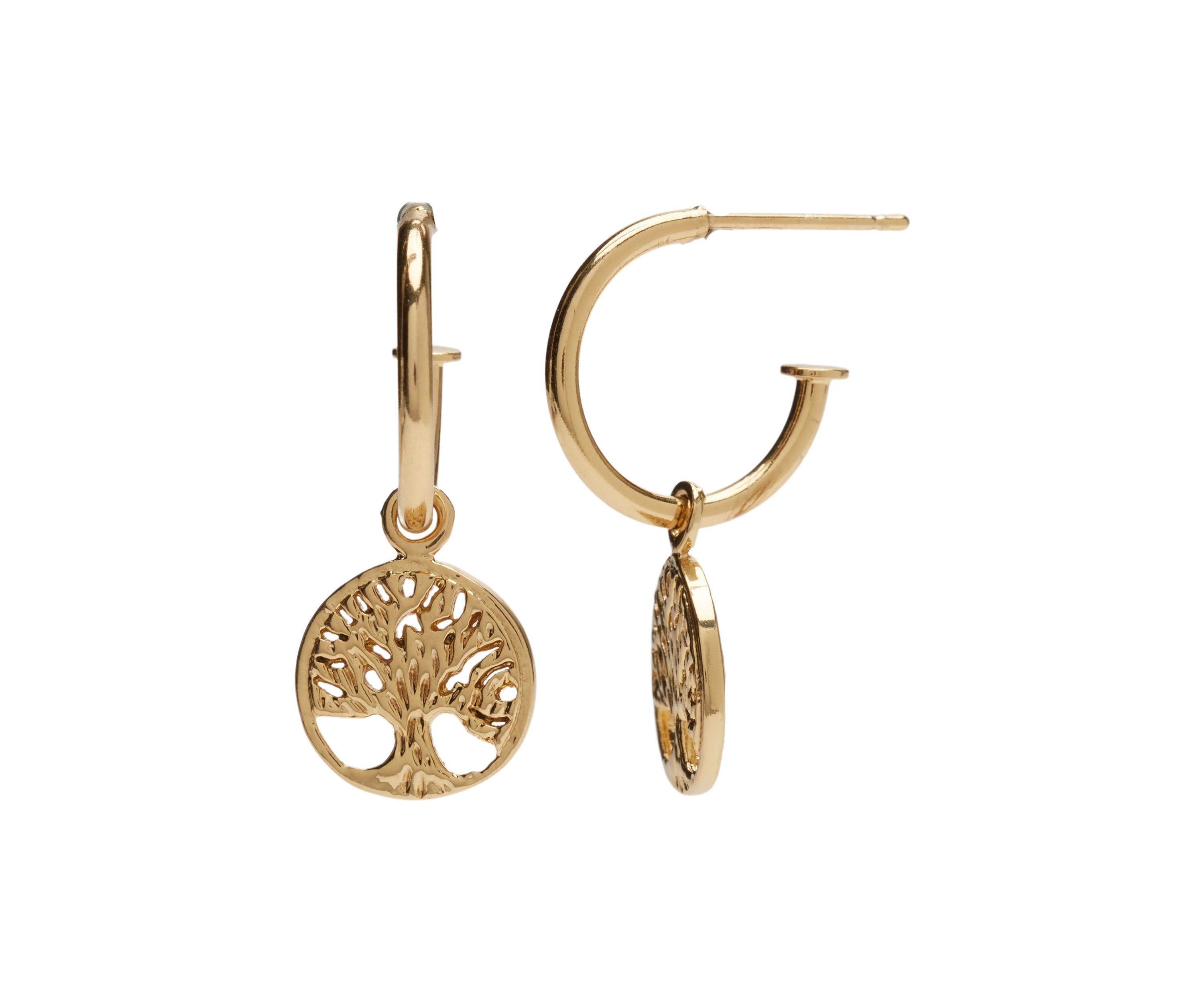 Gold Plated Tree of Life Hoop Earrings