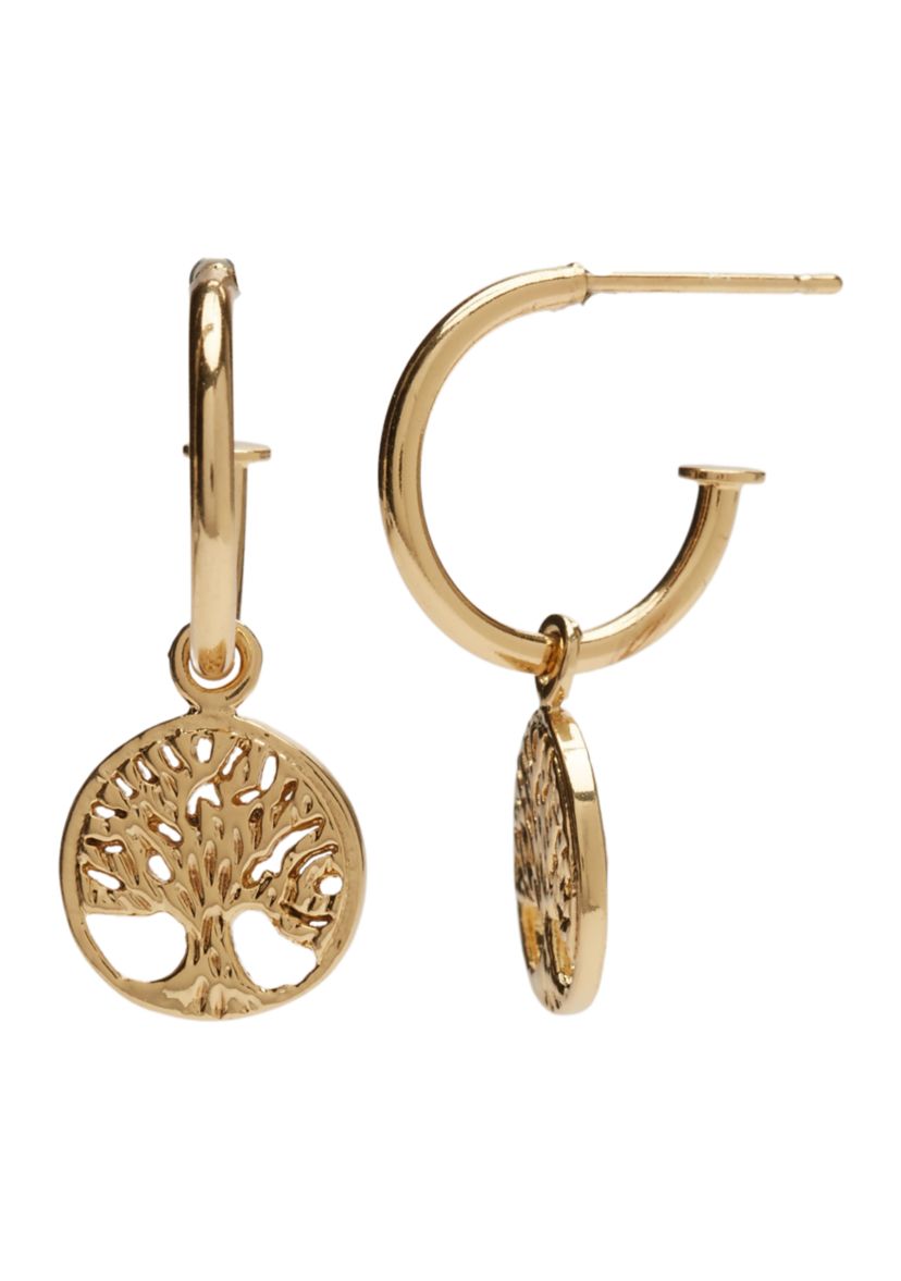 Gold Plated Tree of Life Hoop Earrings