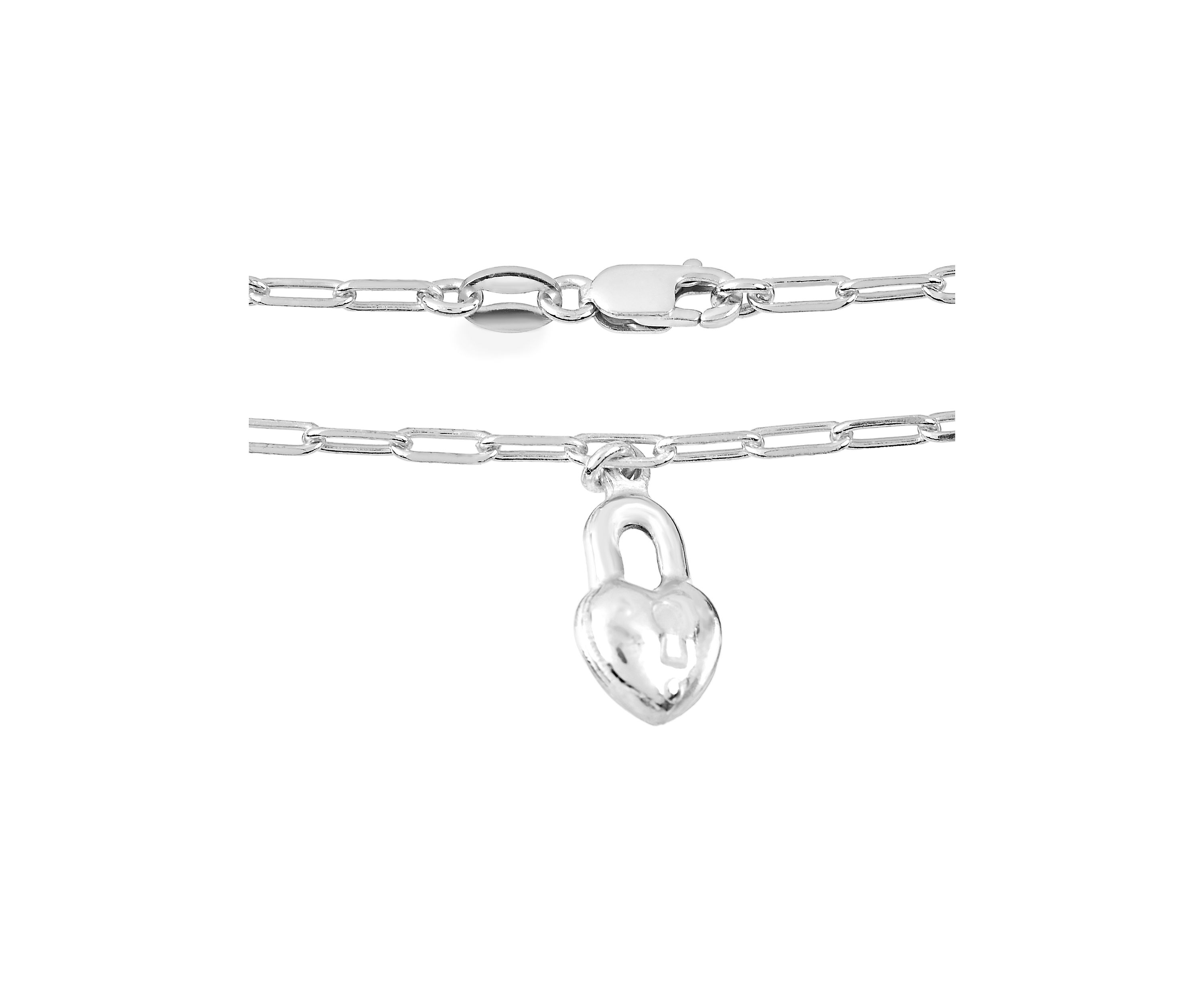 Silver Plated Heart Charm Paperclip Bracelet