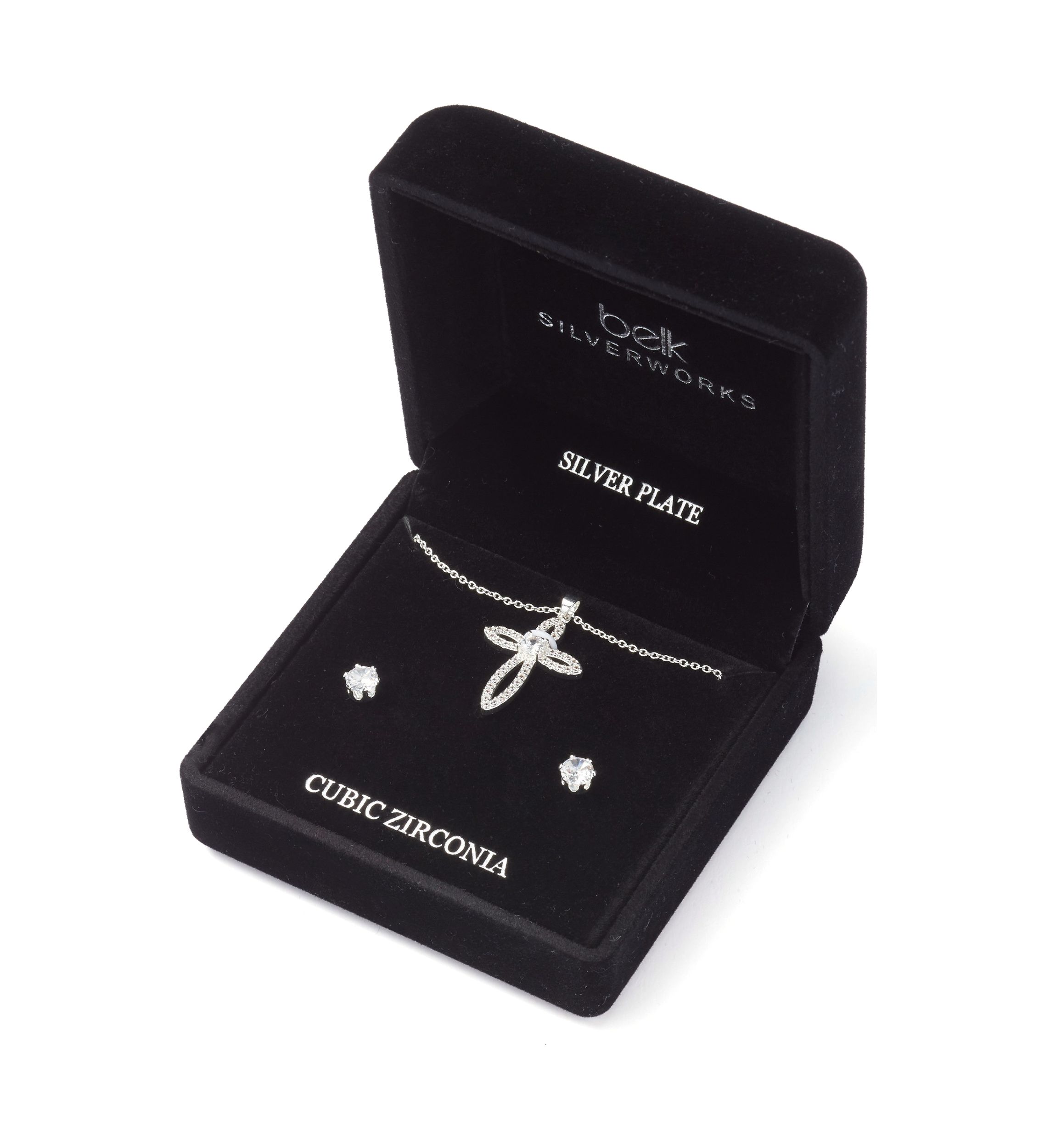 Silver Tone Cross Pendant Necklace and Earrings Set