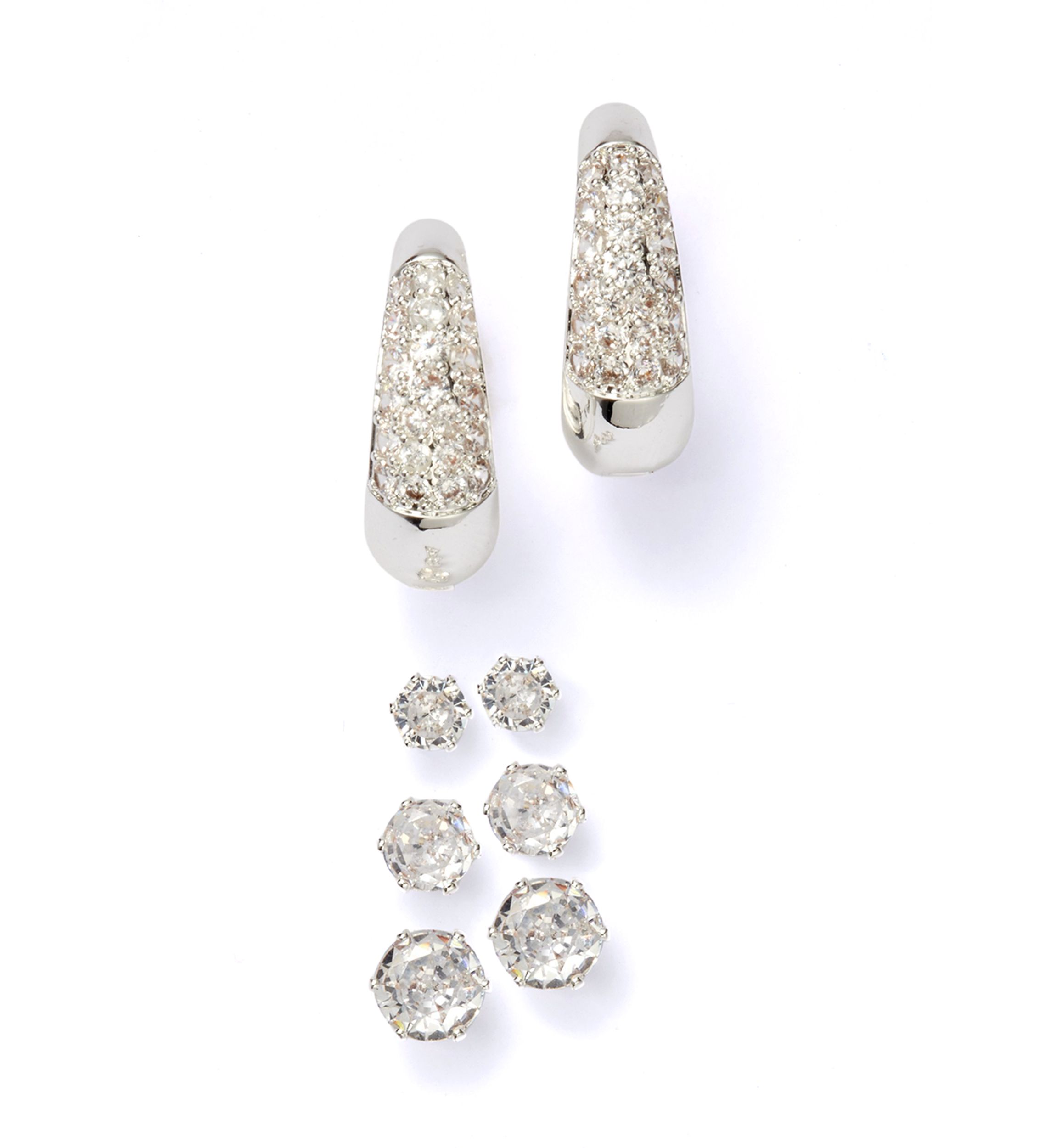 Silver Plated Hoop and Stud Earrings Set