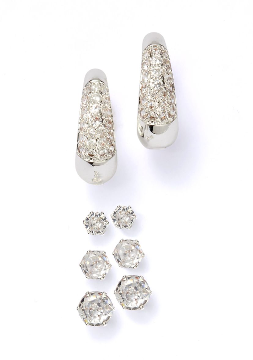 Silver Plated Hoop and Stud Earrings Set