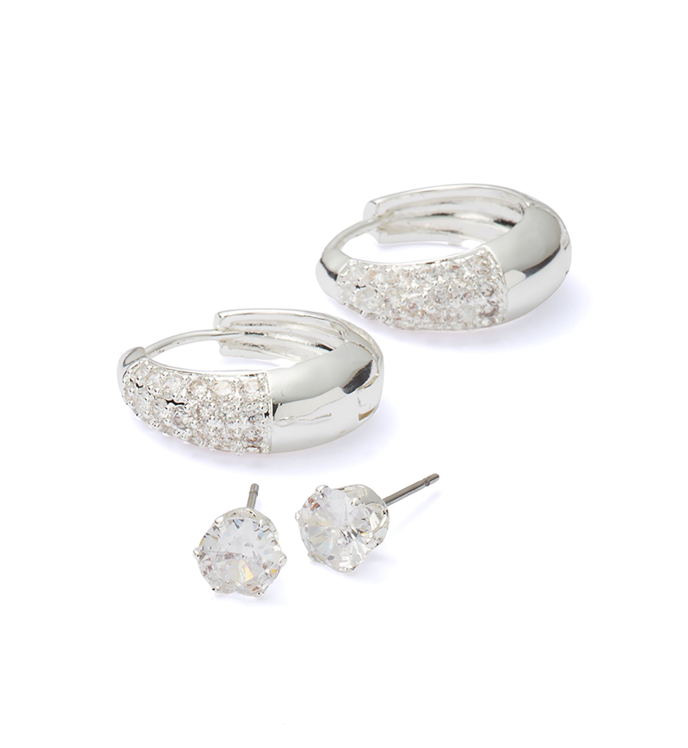 Silver Plated Hoop and Stud Earrings Set