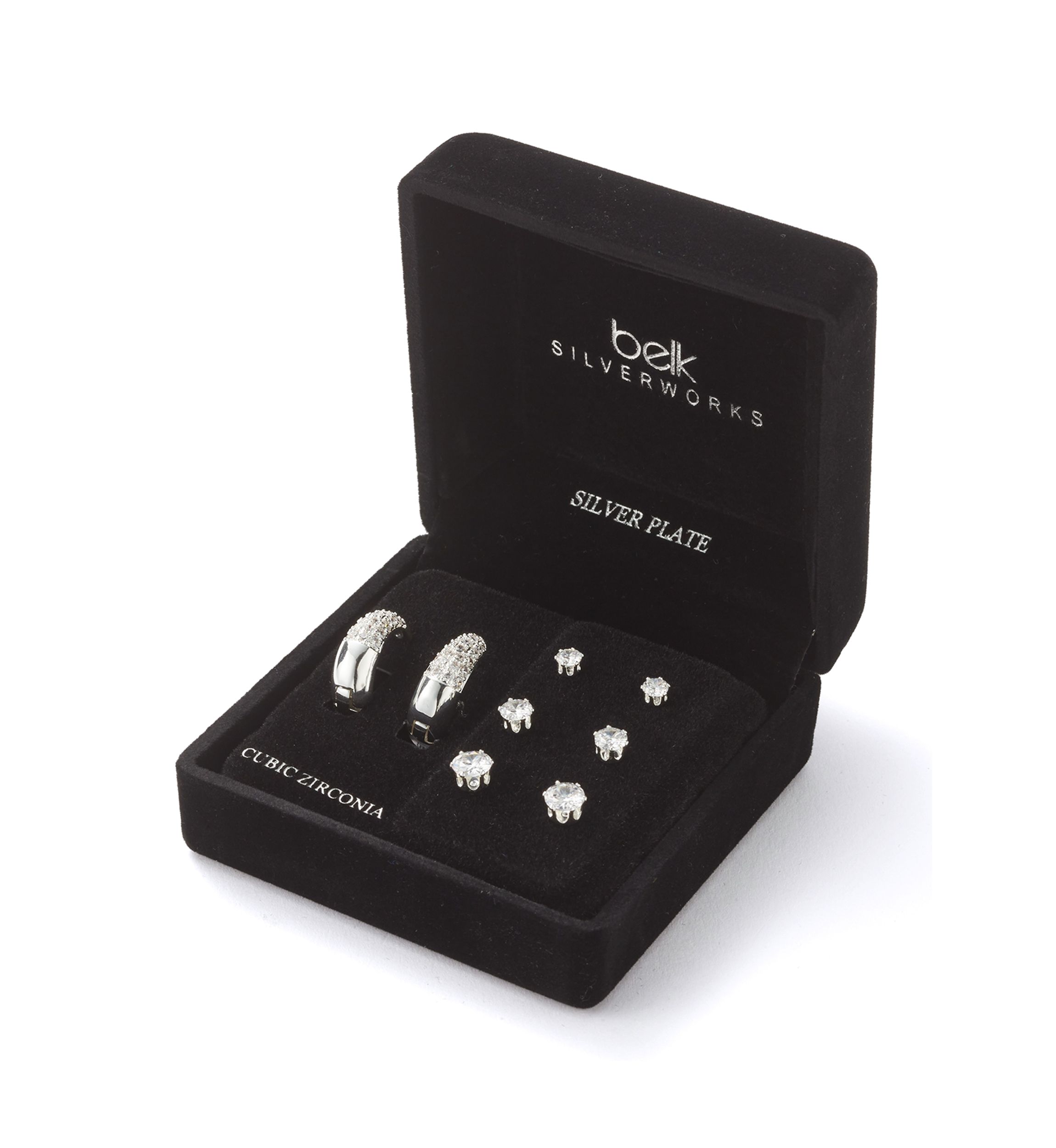 Silver Plated Hoop and Stud Earrings Set