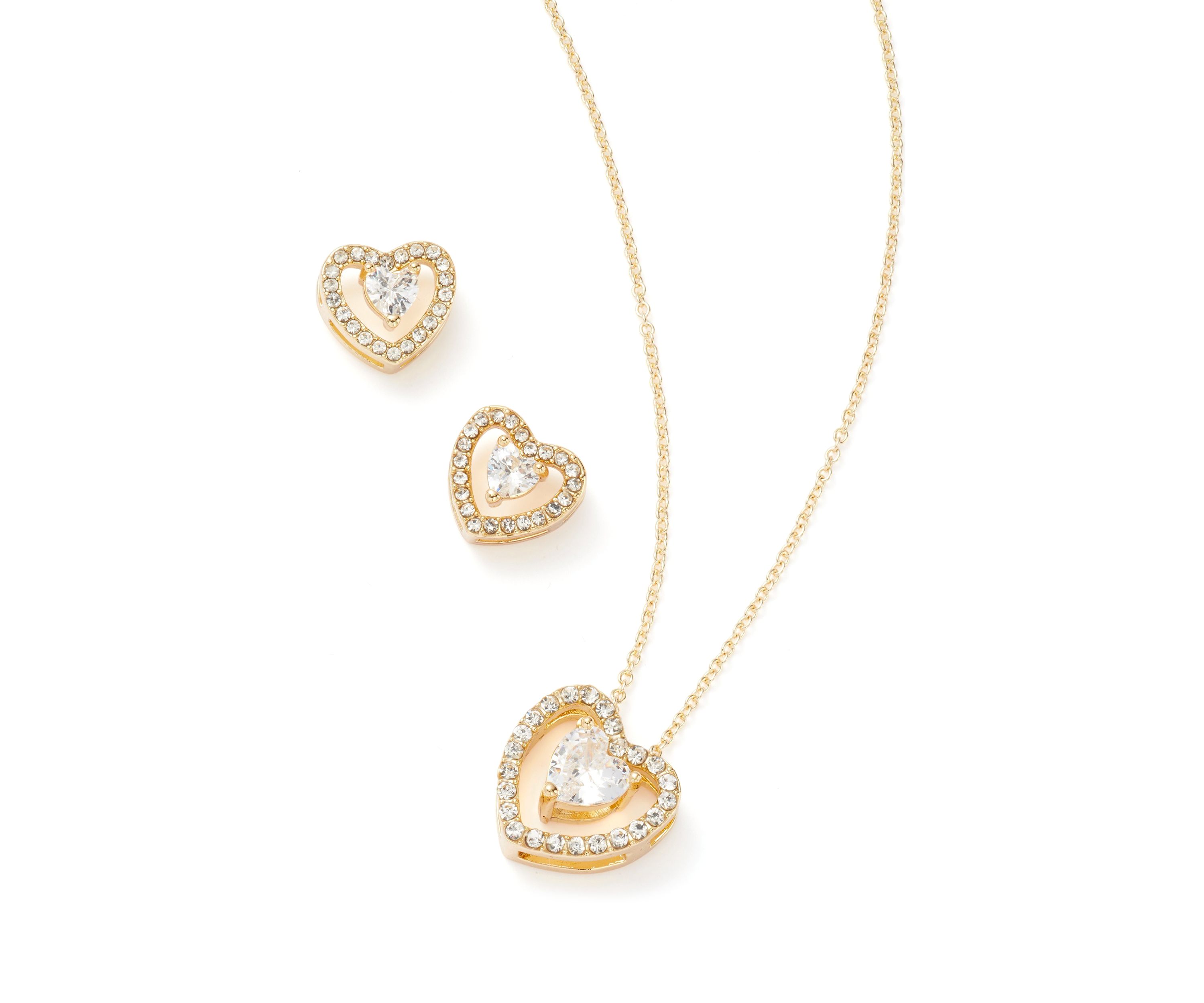 Gold Plated Heart Pendant Necklace and Earrings Set
