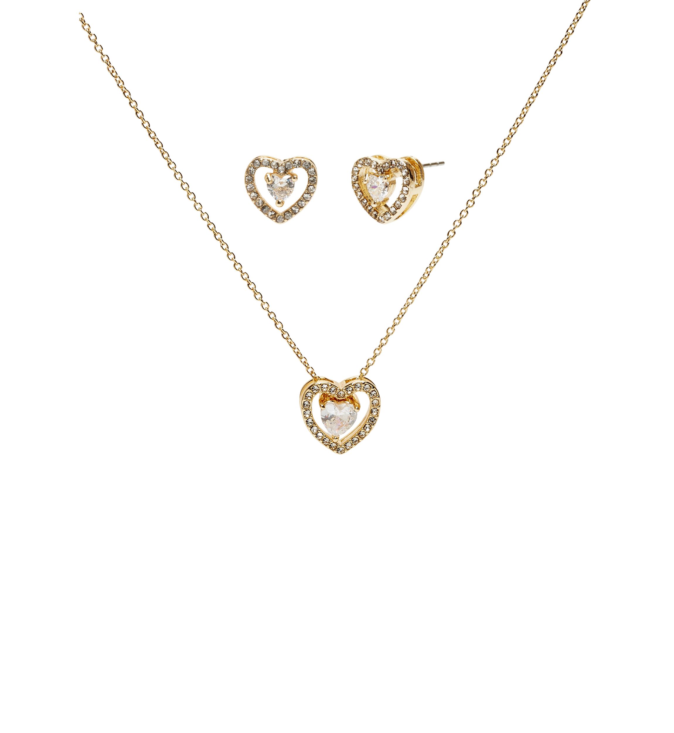 Gold Plated Heart Pendant Necklace and Earring Set