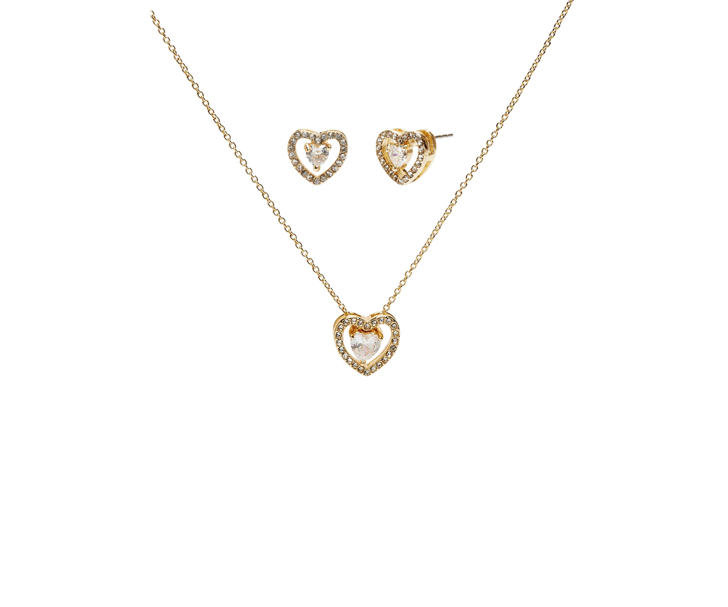 Gold Plated Heart Pendant Necklace and Earring Set