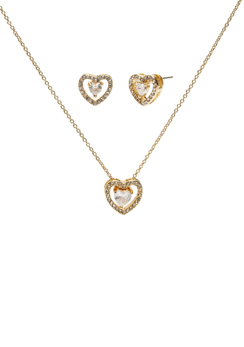 Gold Plated Heart Pendant Necklace and Earring Set