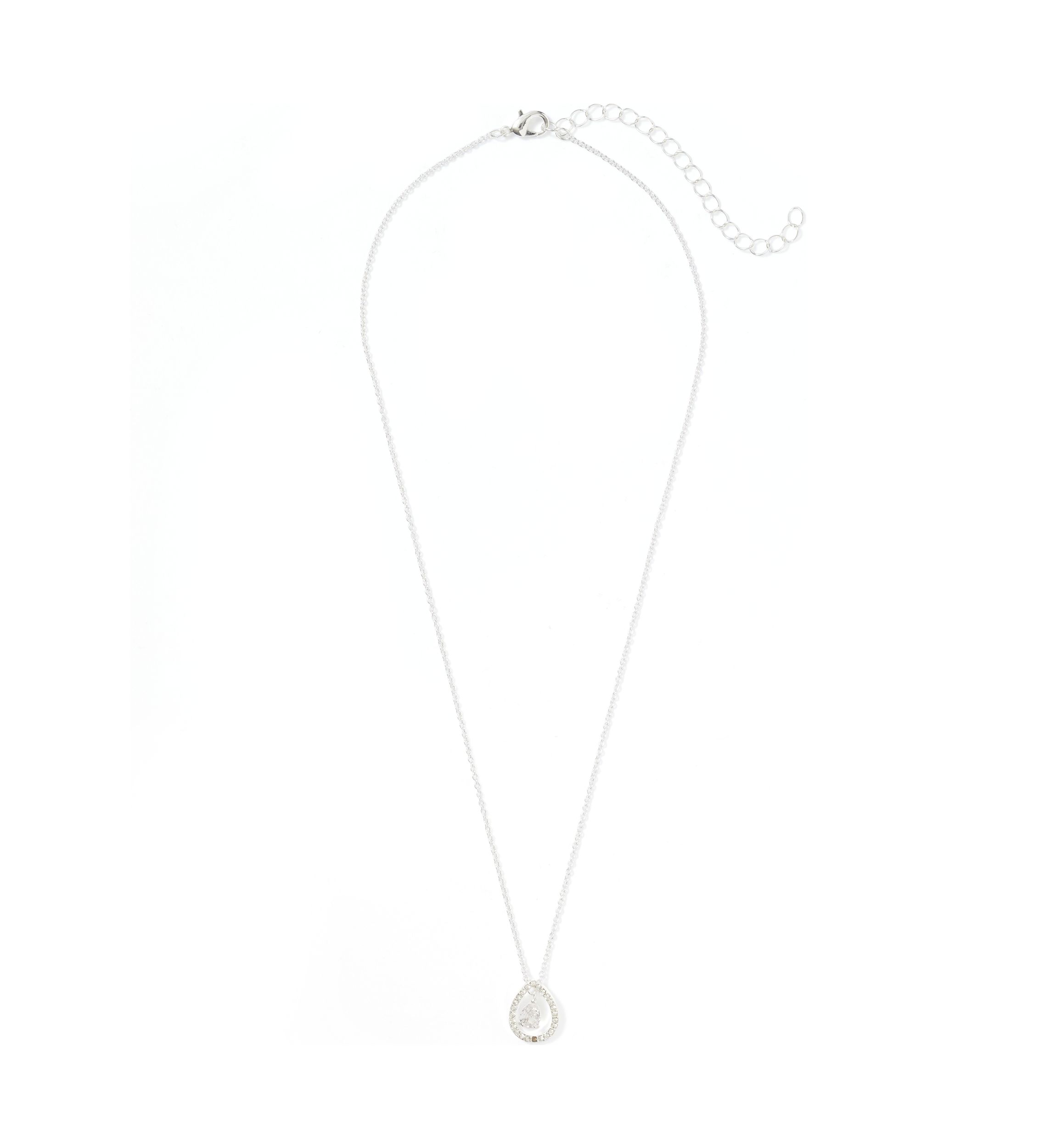 Silver Plated Oval Drop Pendant Necklace and Earrings Set