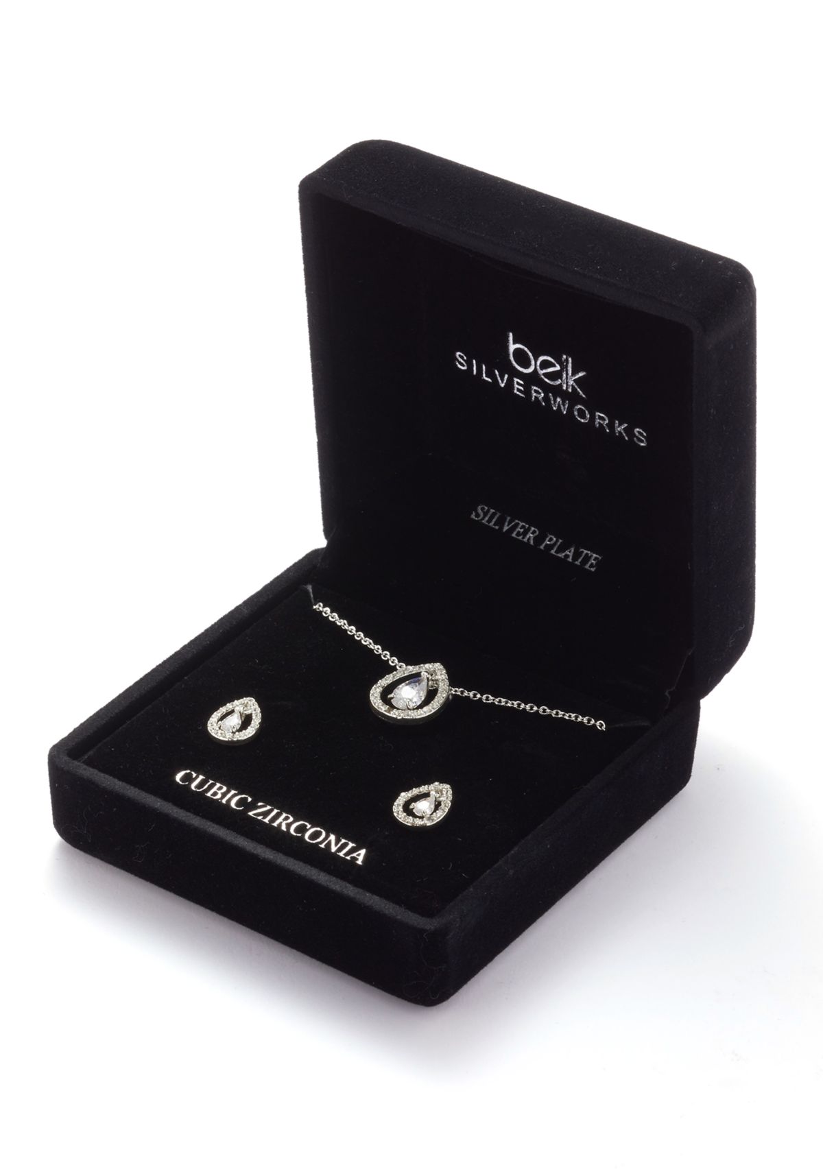 Silver Plated Oval Drop Pendant Necklace and Earrings Set