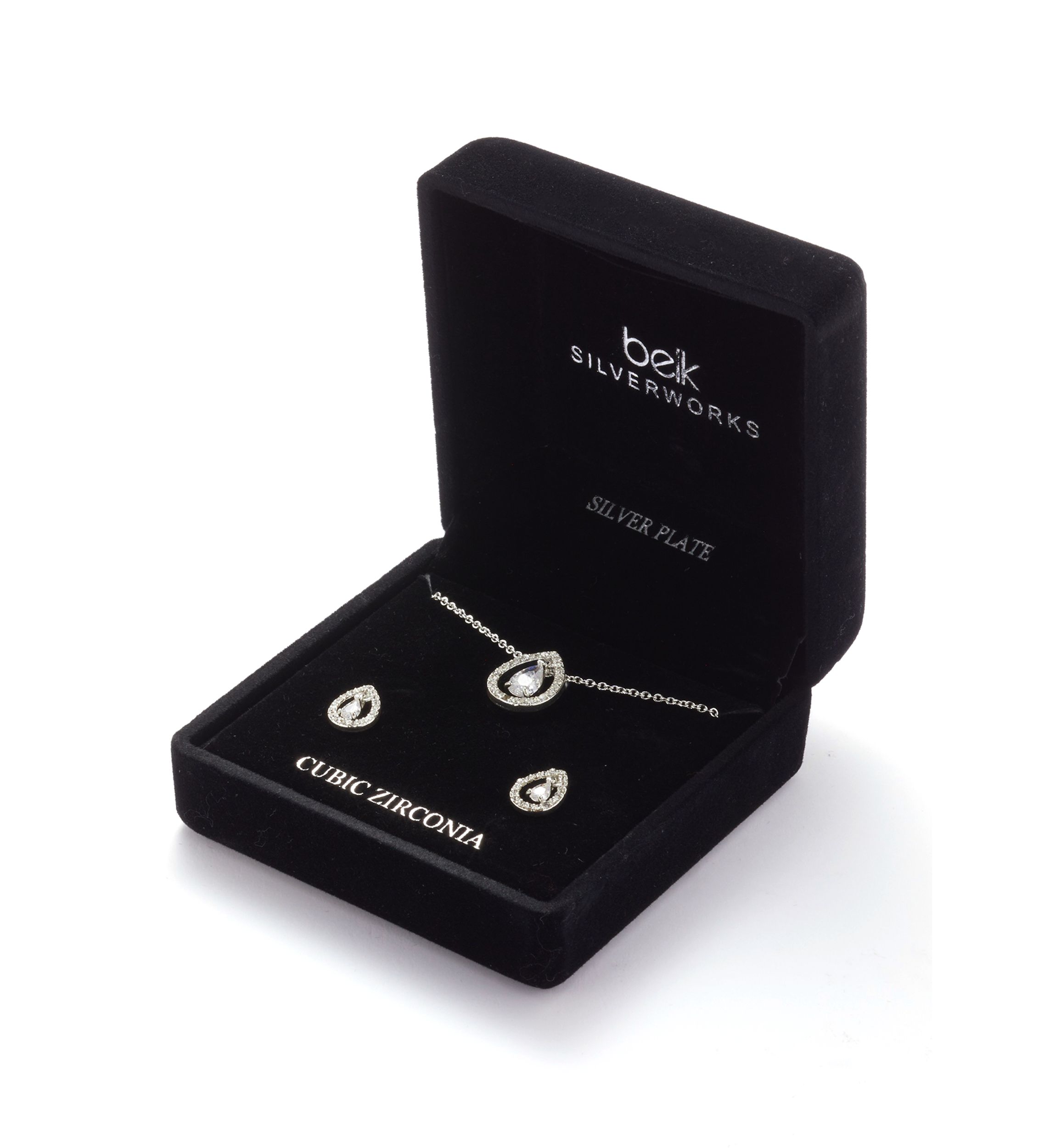 Silver Plated Oval Drop Pendant Necklace and Earrings Set
