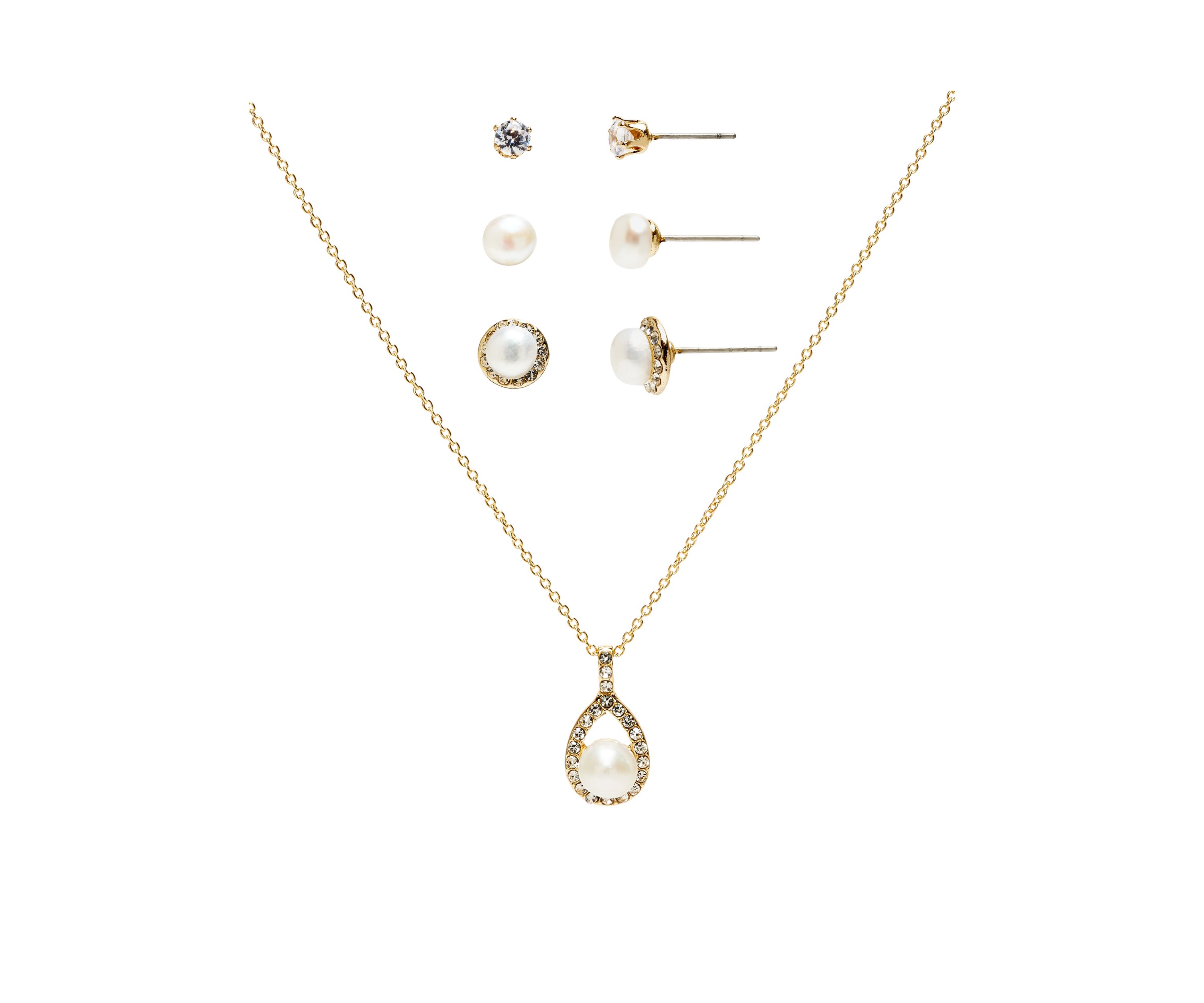 Gold Plated Pearl Pendant Necklace and Stud Set