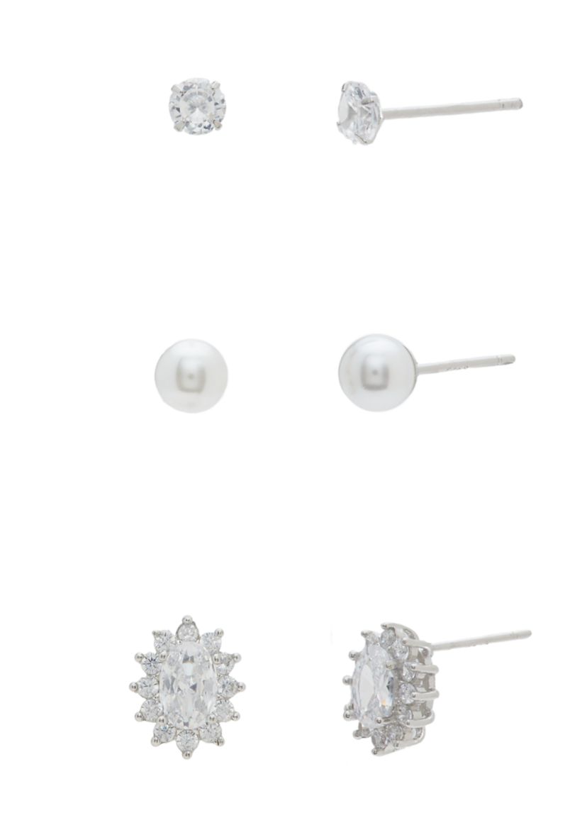 Sterling Silver Starburst Stud Earring Set