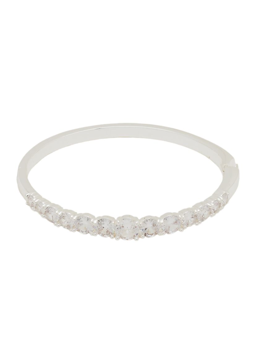 Silver Plated Cubic Zirconia Graduated Bangle Bracelet