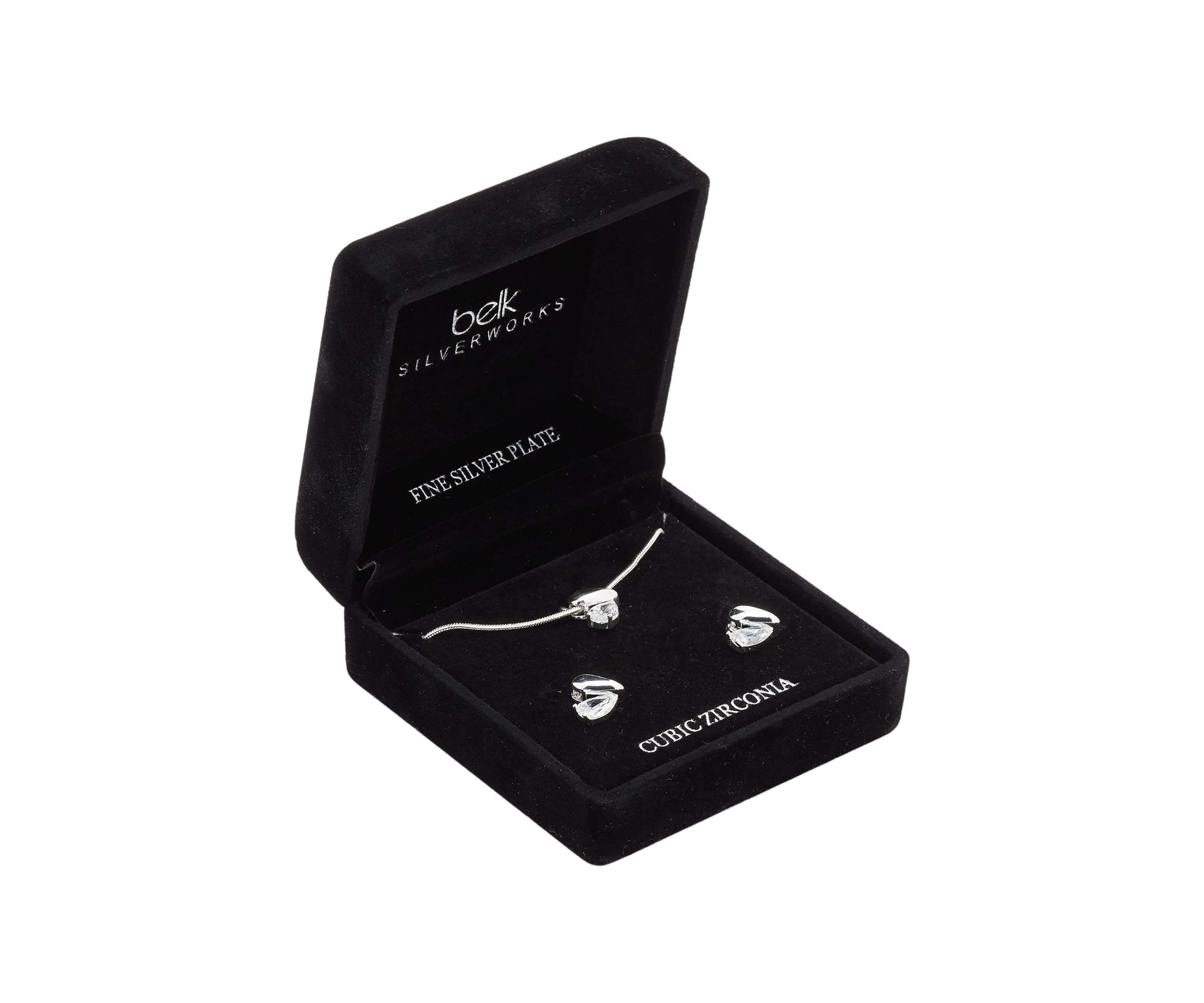 Silver Plated Half Cubic Zirconia Heart Necklace and Earring Set