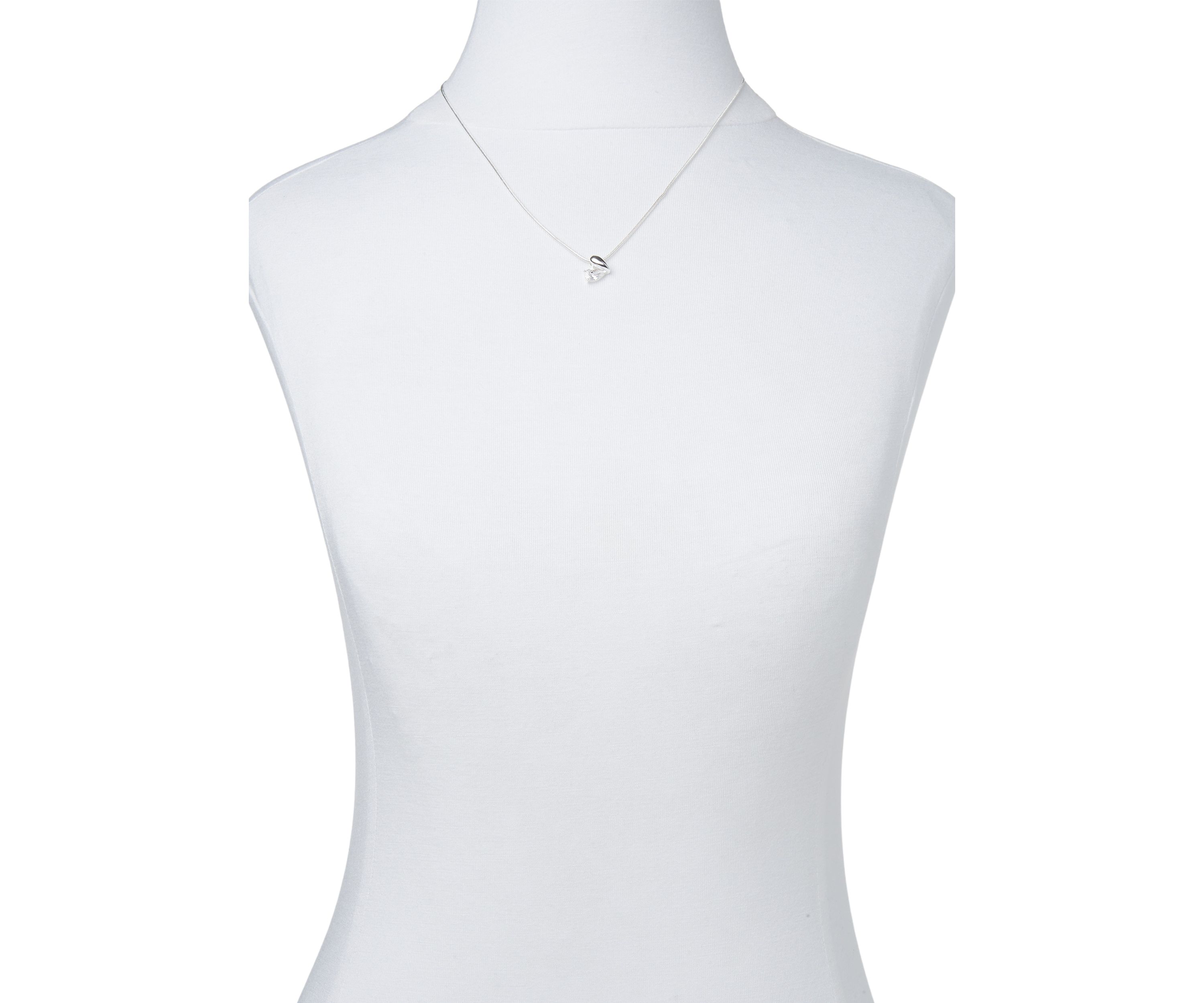 Silver Plated Half Cubic Zirconia Heart Necklace and Earring Set