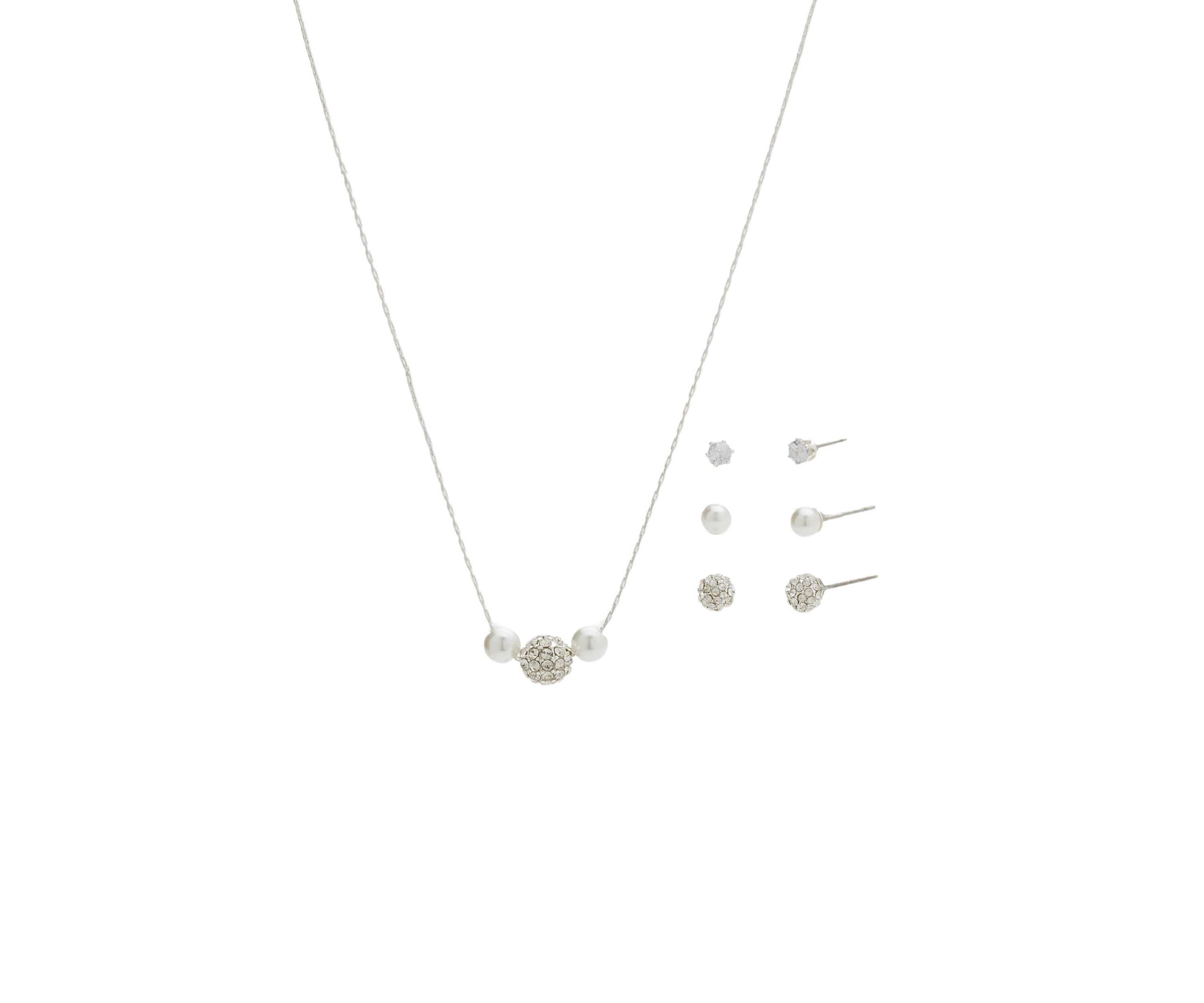 Cubic Zirconia Pearl Silver Necklace and Earrings Set