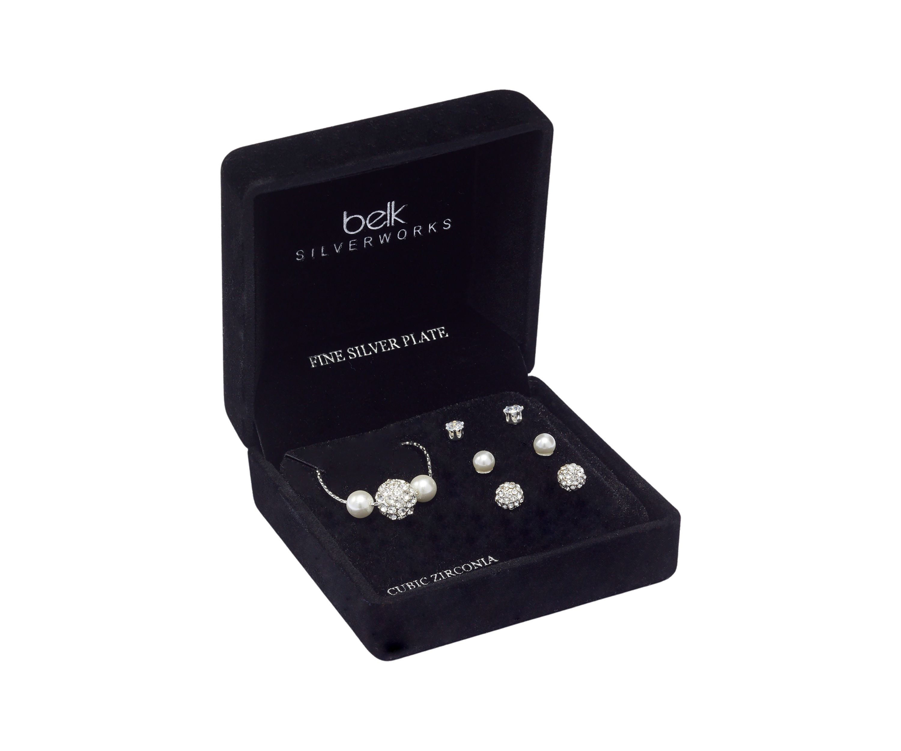 Cubic Zirconia Pearl Silver Necklace and Earrings Set