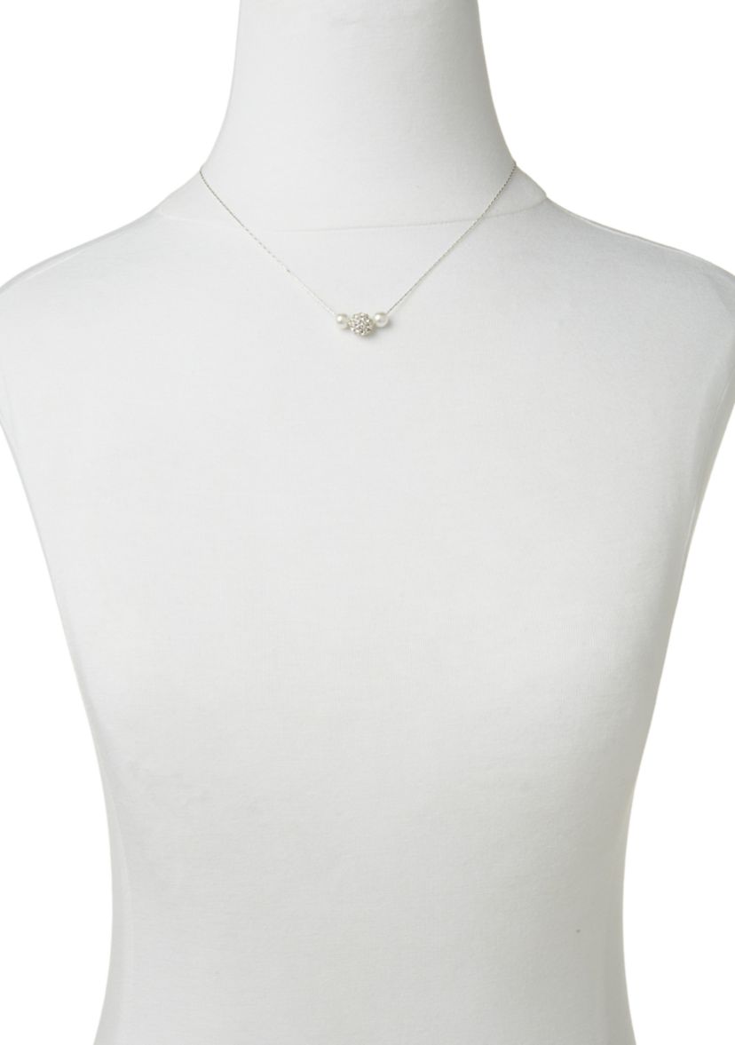 Cubic Zirconia Pearl Silver Necklace and Earrings Set