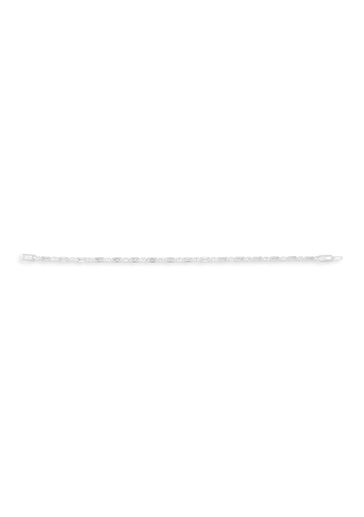 Silver Plated Round and Rectangle Cubic Zirconia Tennis Bracelet