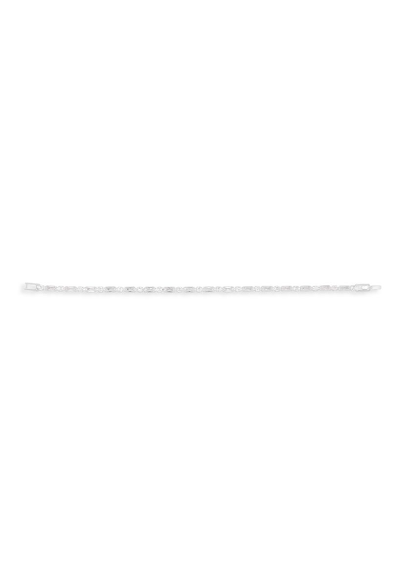 Silver Plated Round and Rectangle Cubic Zirconia Tennis Bracelet