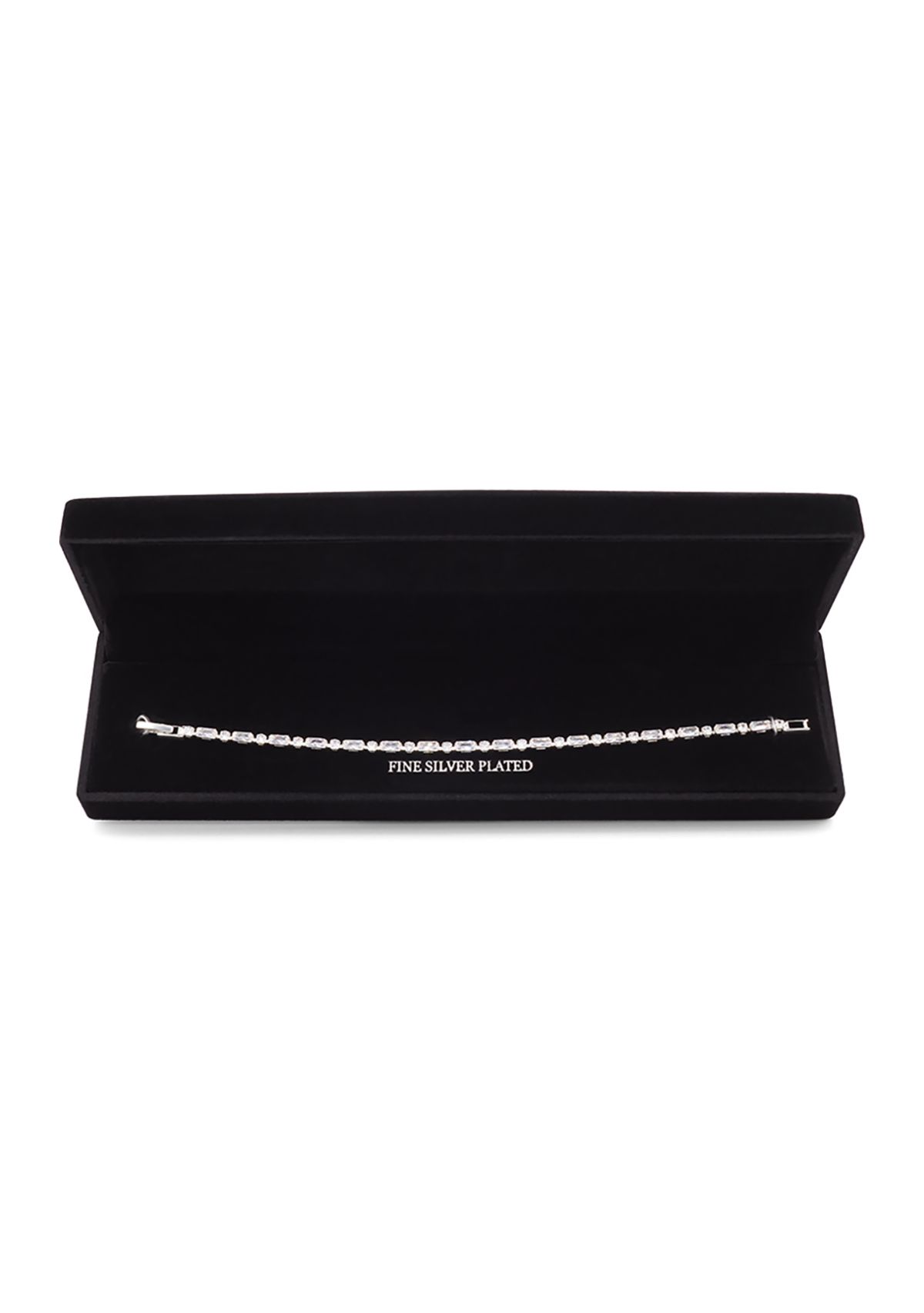 Silver Plated Round and Rectangle Cubic Zirconia Tennis Bracelet