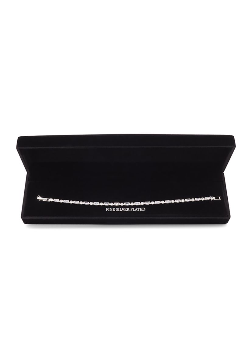 Silver Plated Round and Rectangle Cubic Zirconia Tennis Bracelet