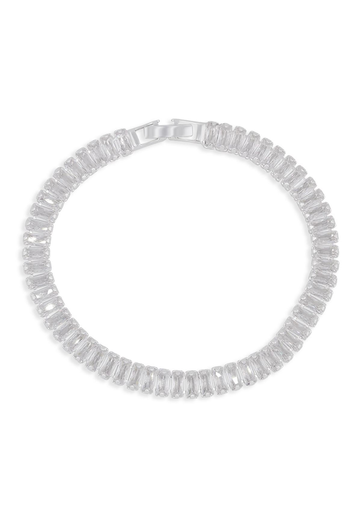Silver Plated Baguette Cubic Zirconia Tennis Bracelet