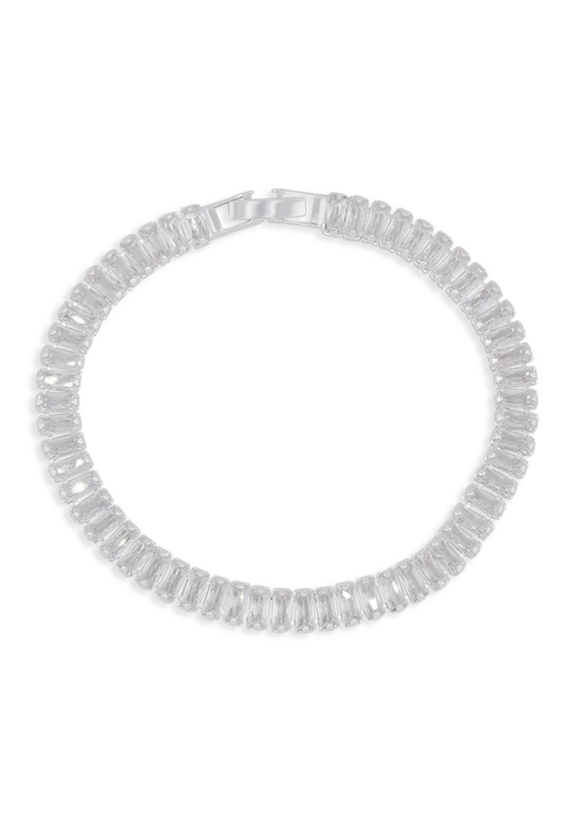 Silver Plated Baguette Cubic Zirconia Tennis Bracelet
