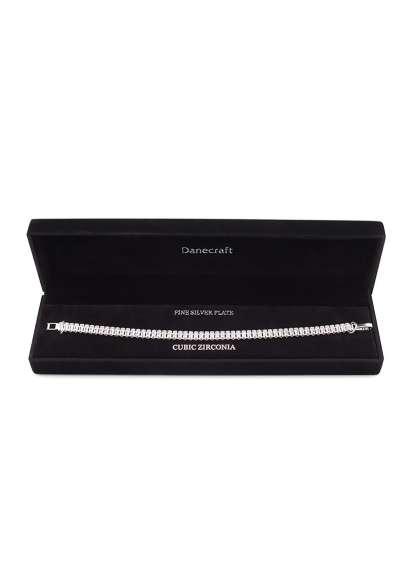 Silver Plated Baguette Cubic Zirconia Tennis Bracelet