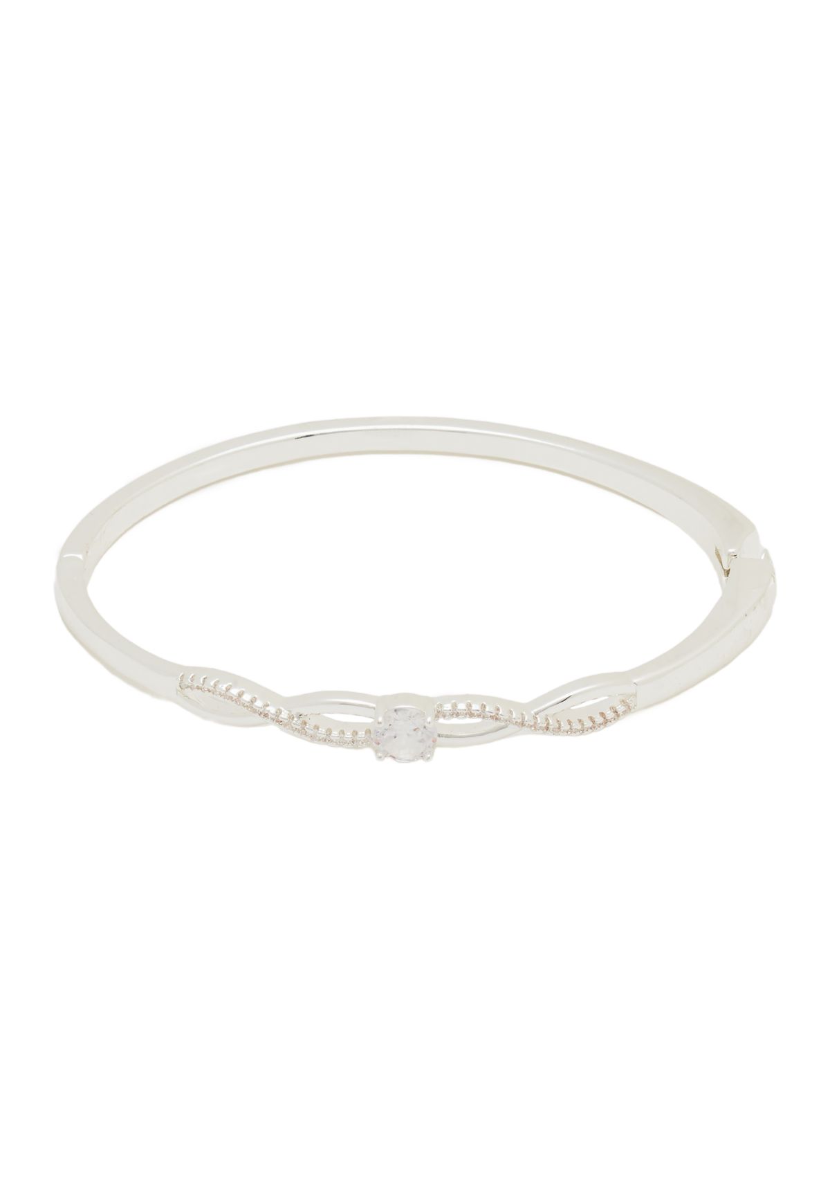 Silver Plated Cubic Zirconia Twist Bangle Bracelet