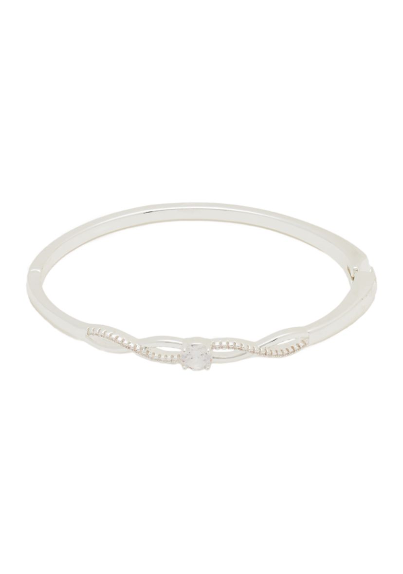 Silver Plated Cubic Zirconia Twist Bangle Bracelet