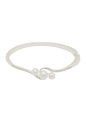 Belk Silverworks Silver Plated Triple Pearl Bangle Bracelet, 7.5 in -  0016812778112