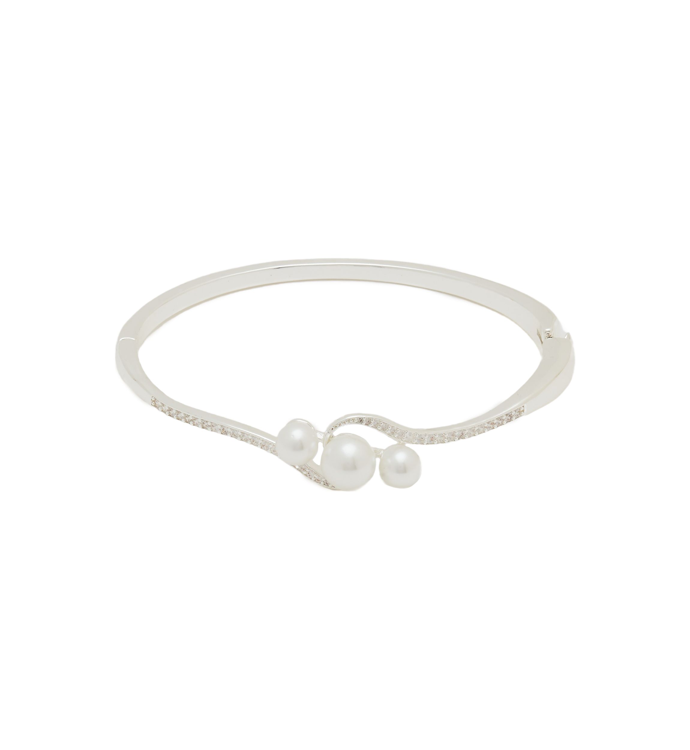 Silver Plated Triple Pearl Bangle Bracelet