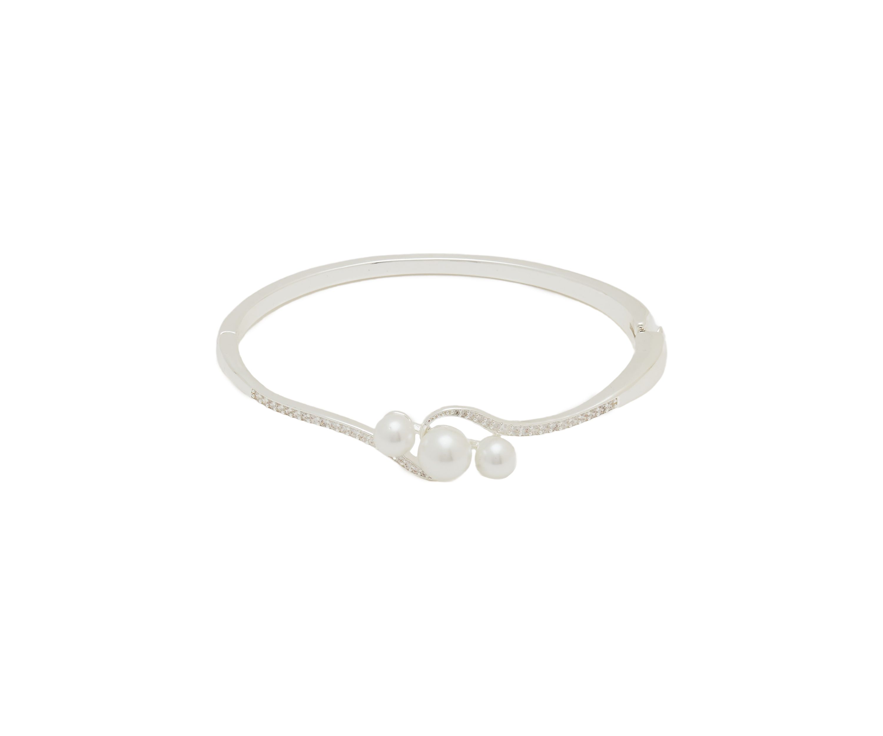 Silver Plated Triple Pearl Bangle Bracelet