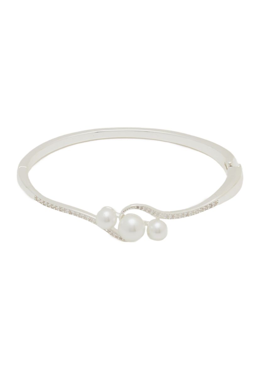 Silver Plated Triple Pearl Bangle Bracelet
