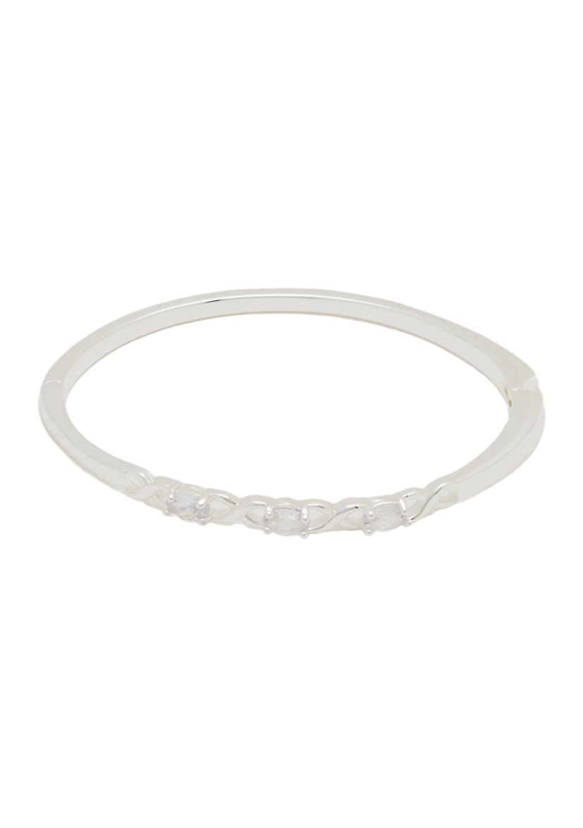 Silver Plated Figure Eight Oval CZ Bangle Bracelet