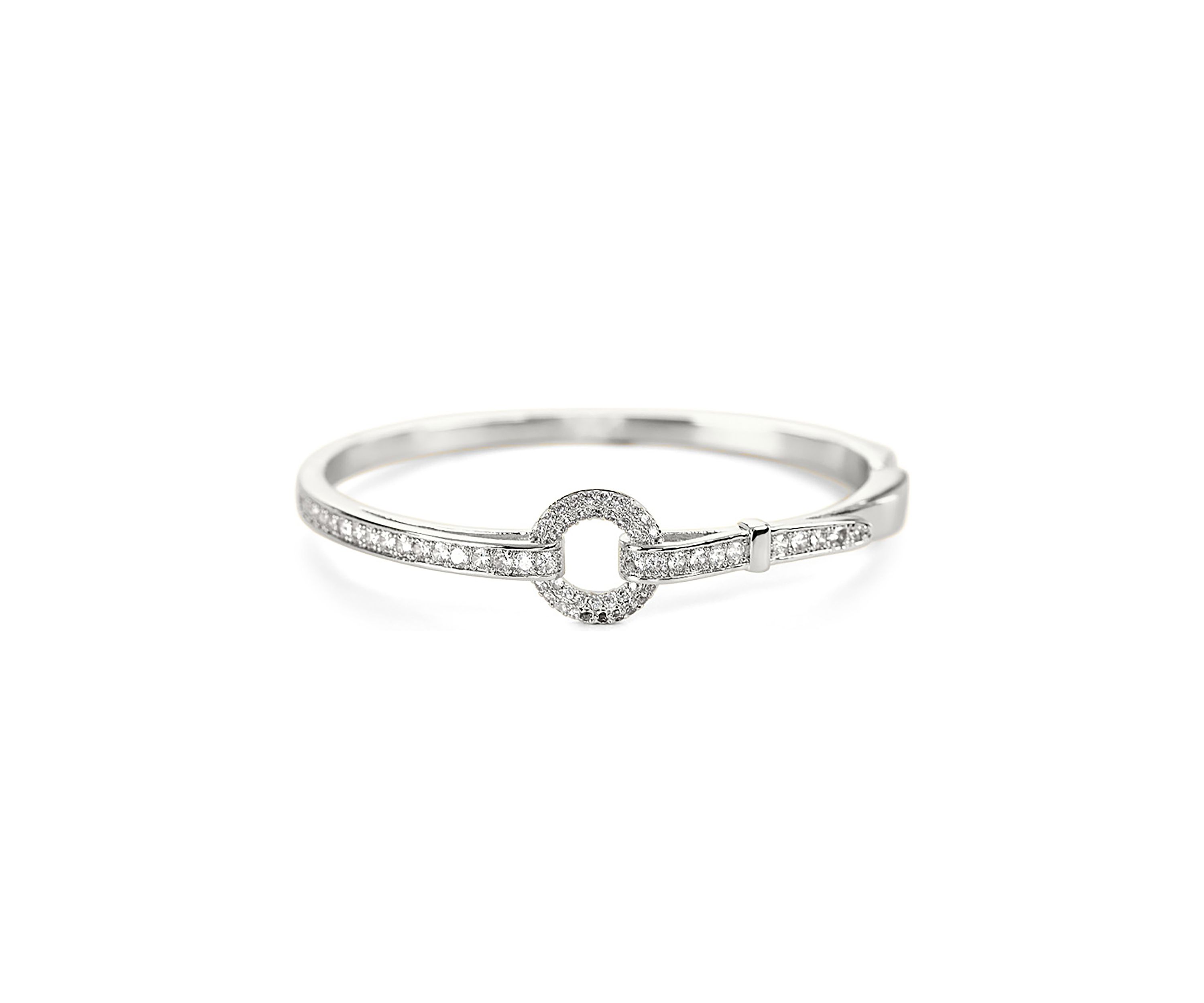 Silver Plated CZ Belt Hinged Bangle Bracelet