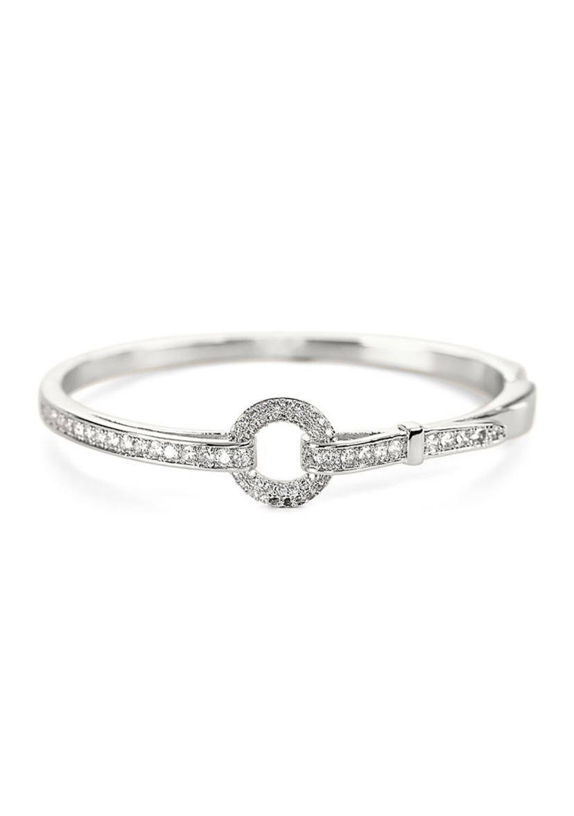 Silver Plated CZ Belt Hinged Bangle Bracelet